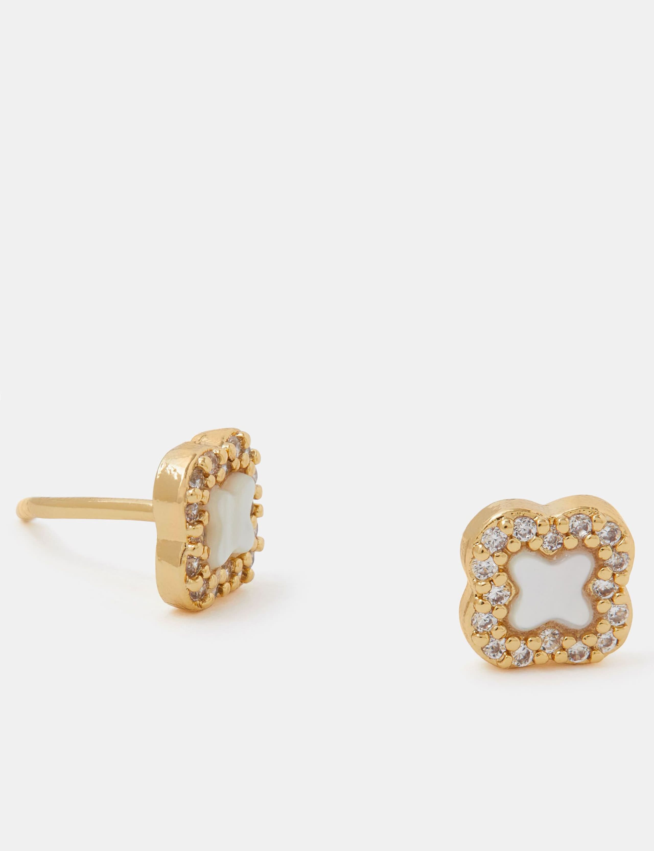 Gold Plated Clover Stud Earrings 2 of 2