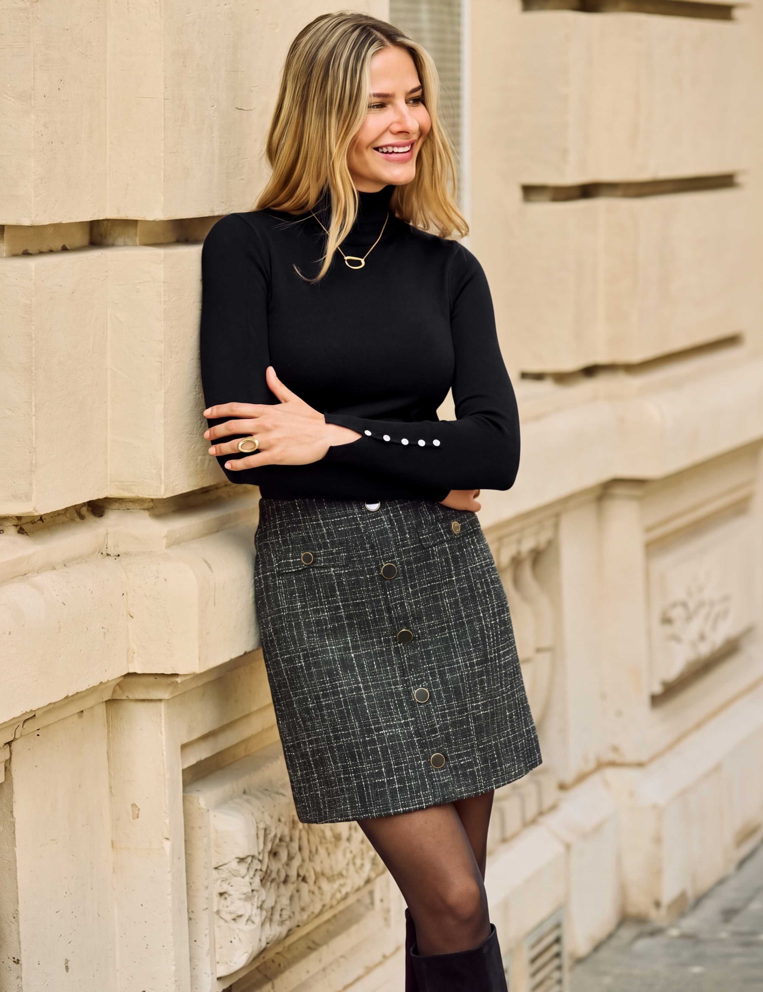 Tweed Checked A-Line Mini Skirt 3 of 7