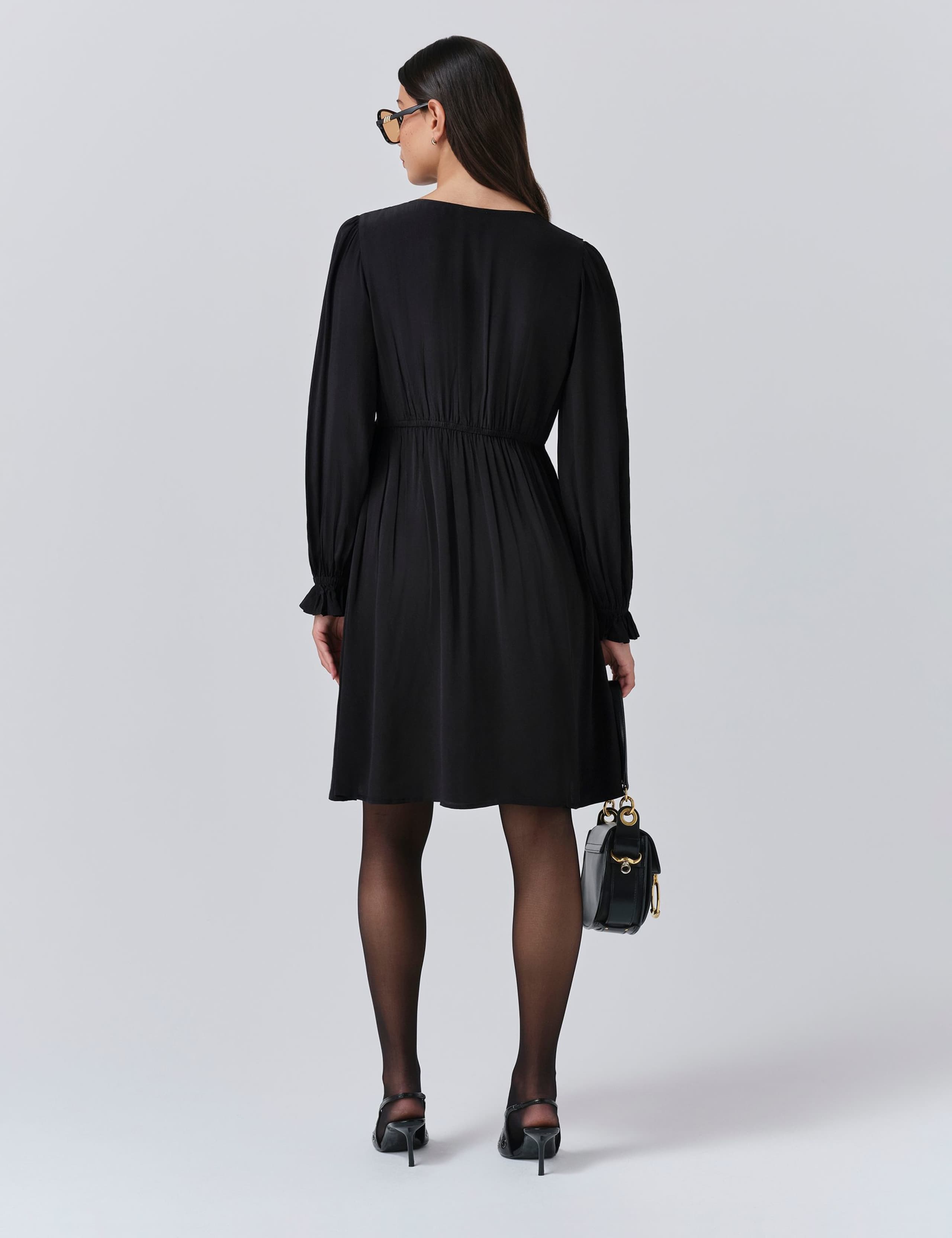 Crepe V-Neck Frill Collar Mini Smock Dress 3 of 5