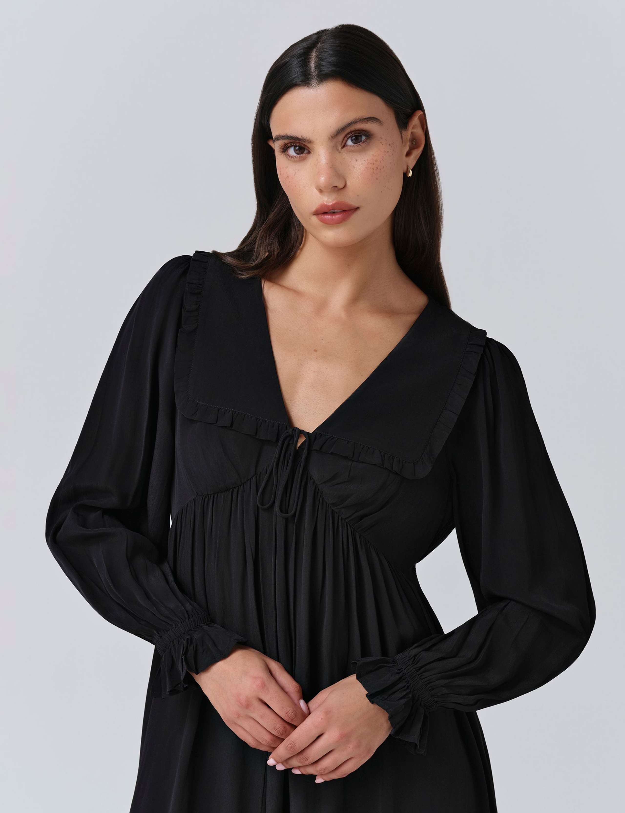 Crepe V-Neck Frill Collar Mini Smock Dress 5 of 5