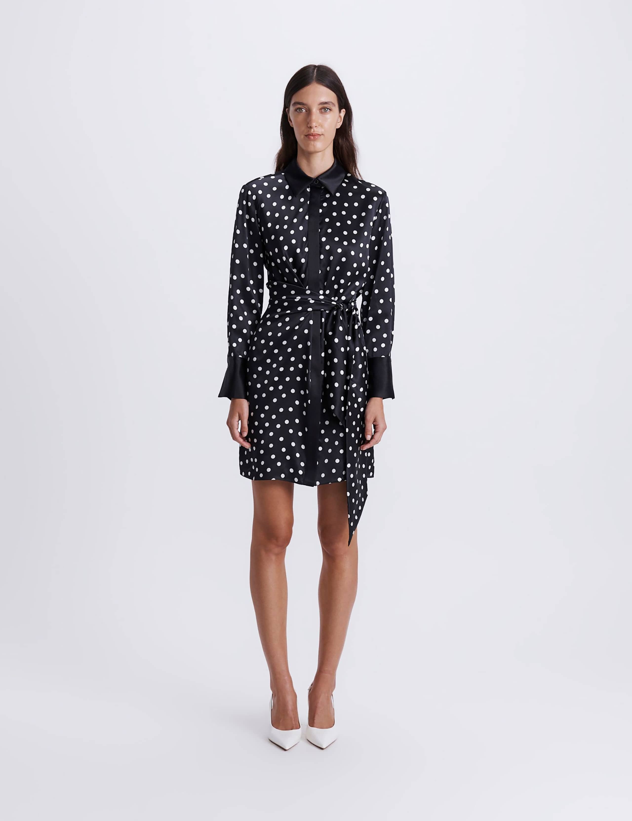 Pure Silk Polka Dot Mini Shirt Dress 2 of 8