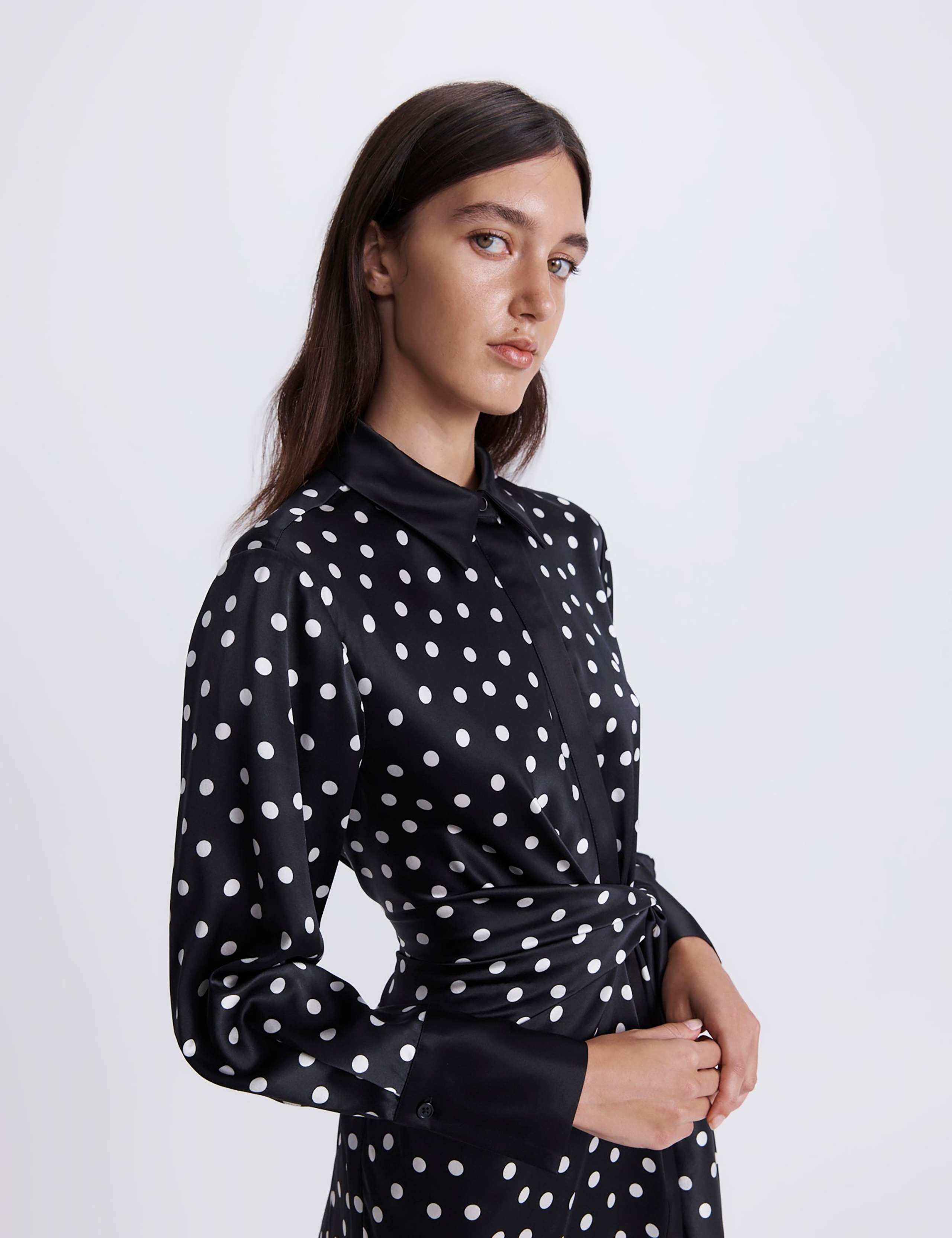 Pure Silk Polka Dot Mini Shirt Dress 7 of 8