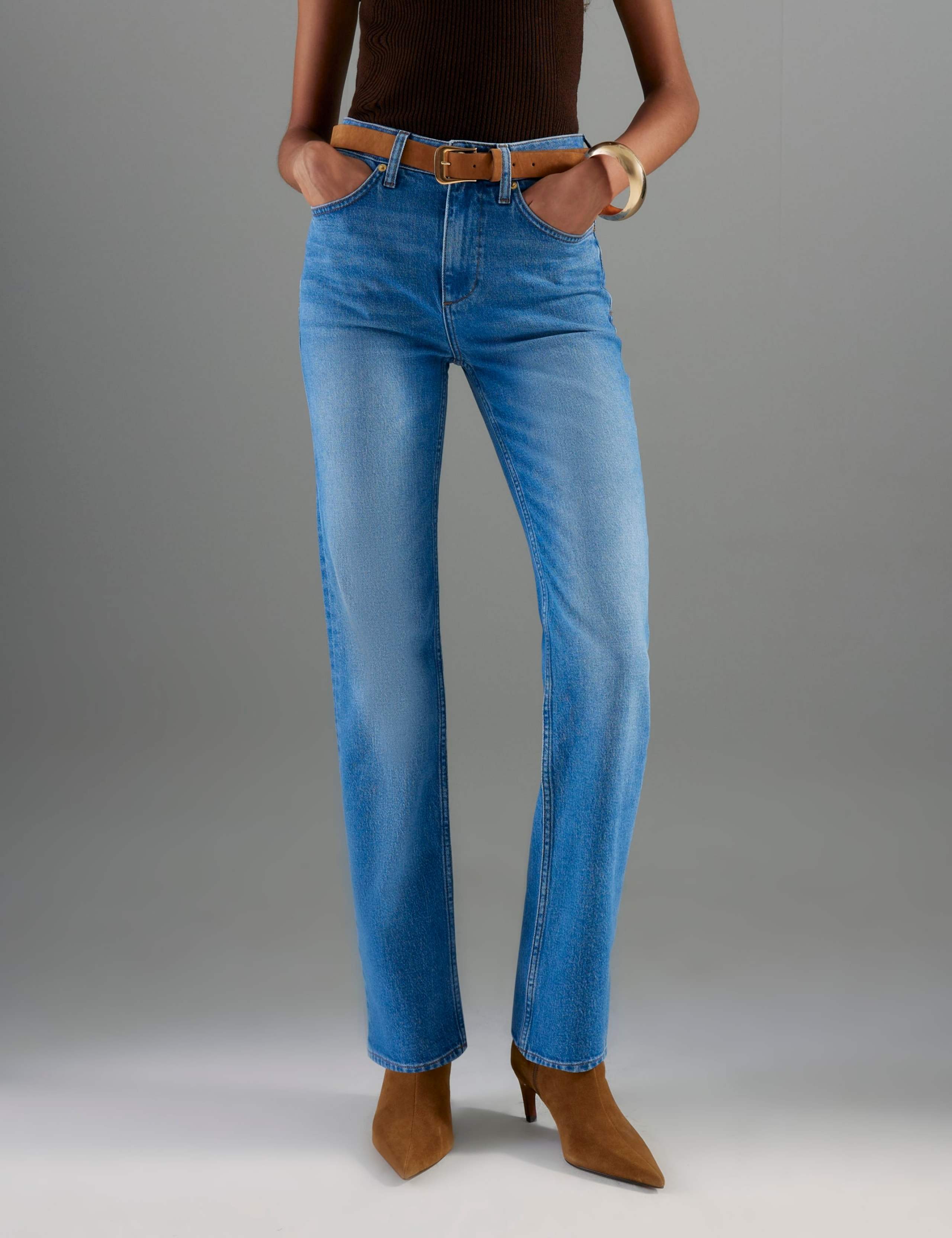 High Waisted Belted Straight Leg Jeans 3 of 5