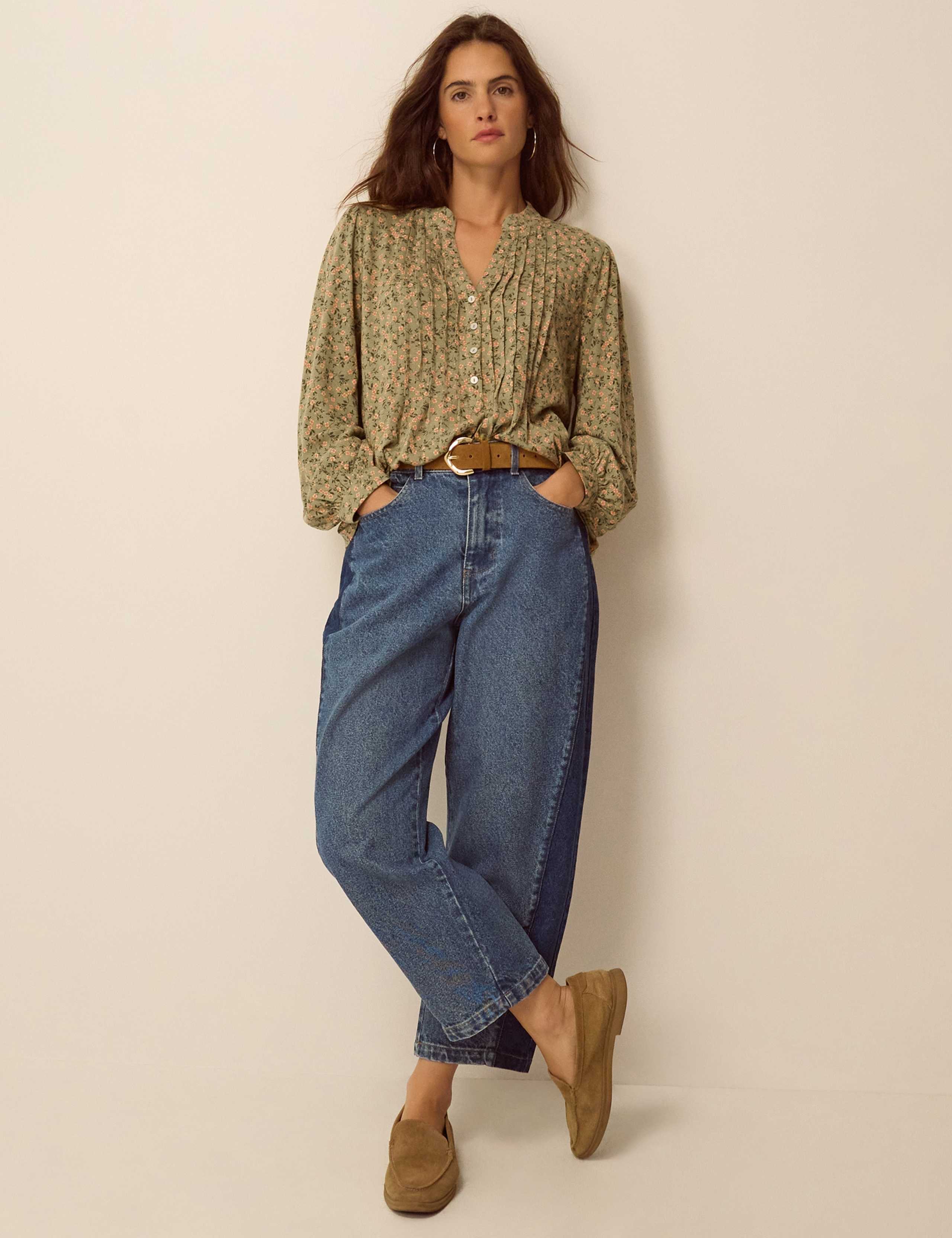 Cotton Rich Ditsy Floral V-Neck Blouse 2 of 5