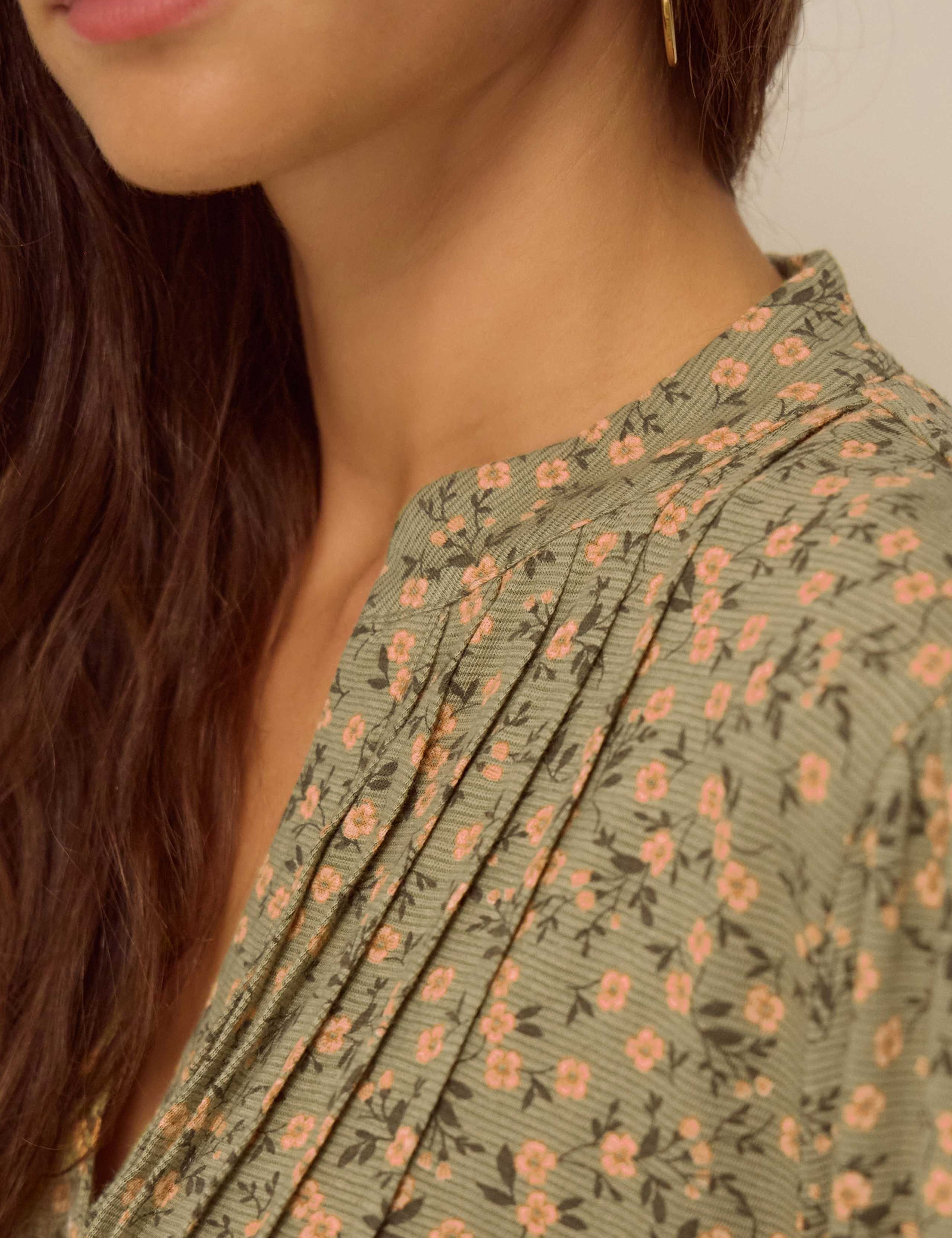 Cotton Rich Ditsy Floral V-Neck Blouse 3 of 5