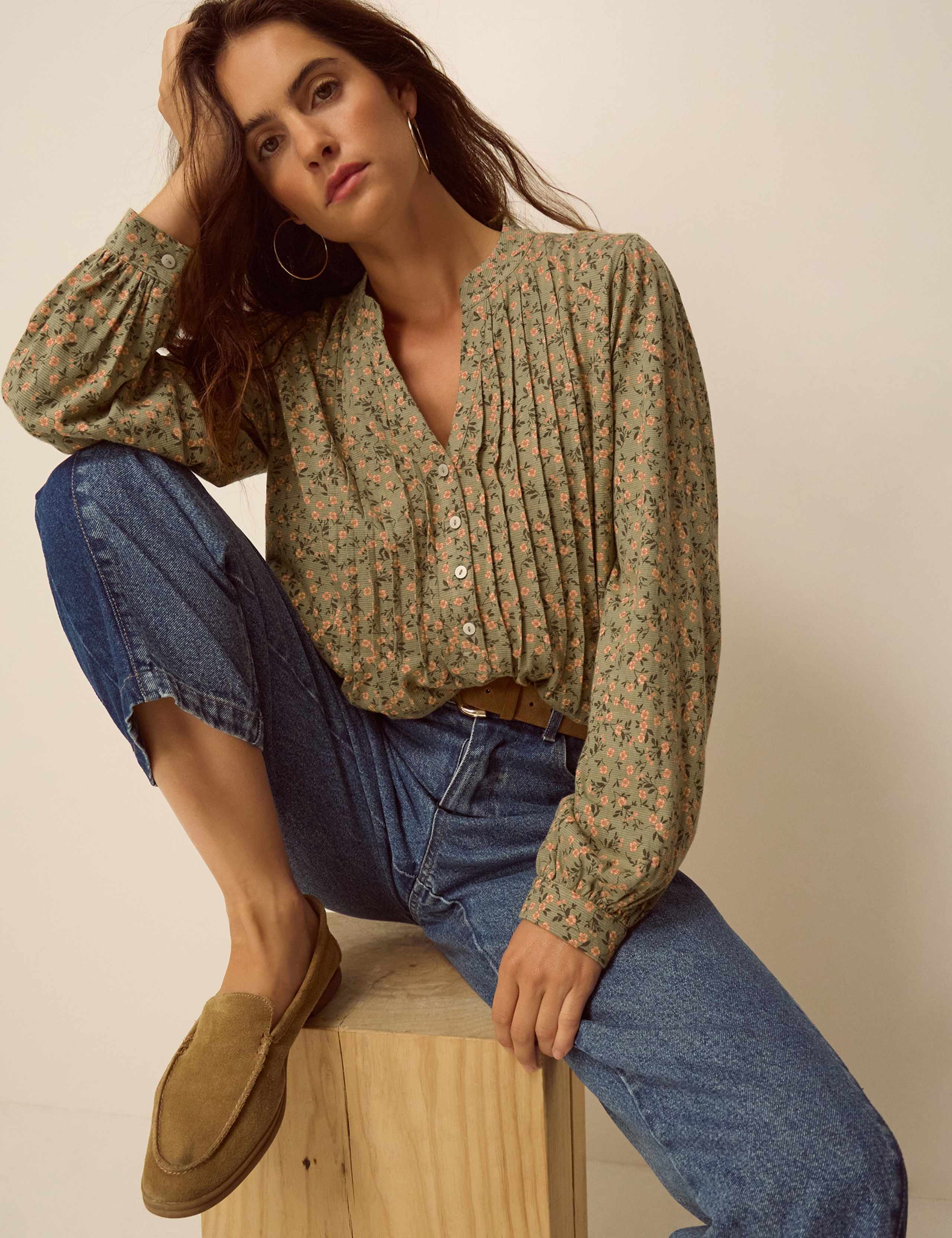 Cotton Rich Ditsy Floral V-Neck Blouse 4 of 5