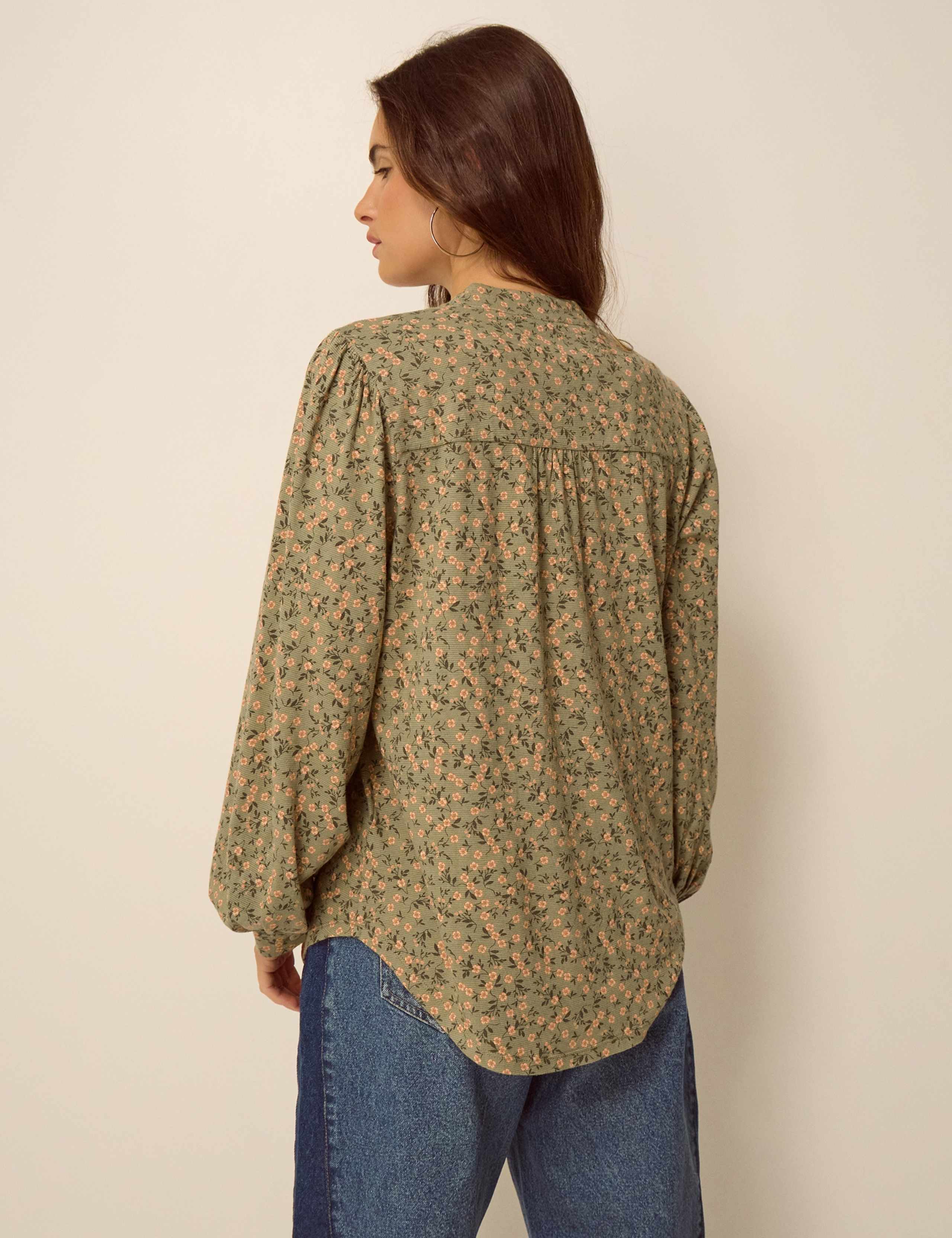 Cotton Rich Ditsy Floral V-Neck Blouse 5 of 5