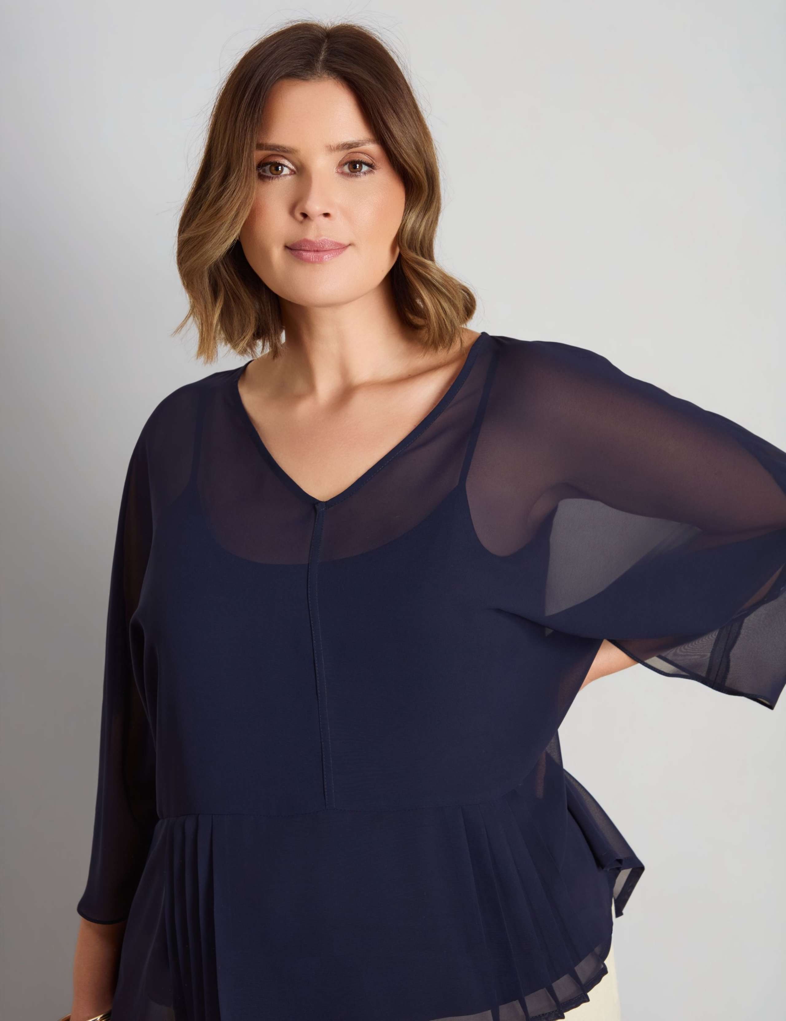 V-Neck Pleat Detail Peplum Blouse 4 of 4