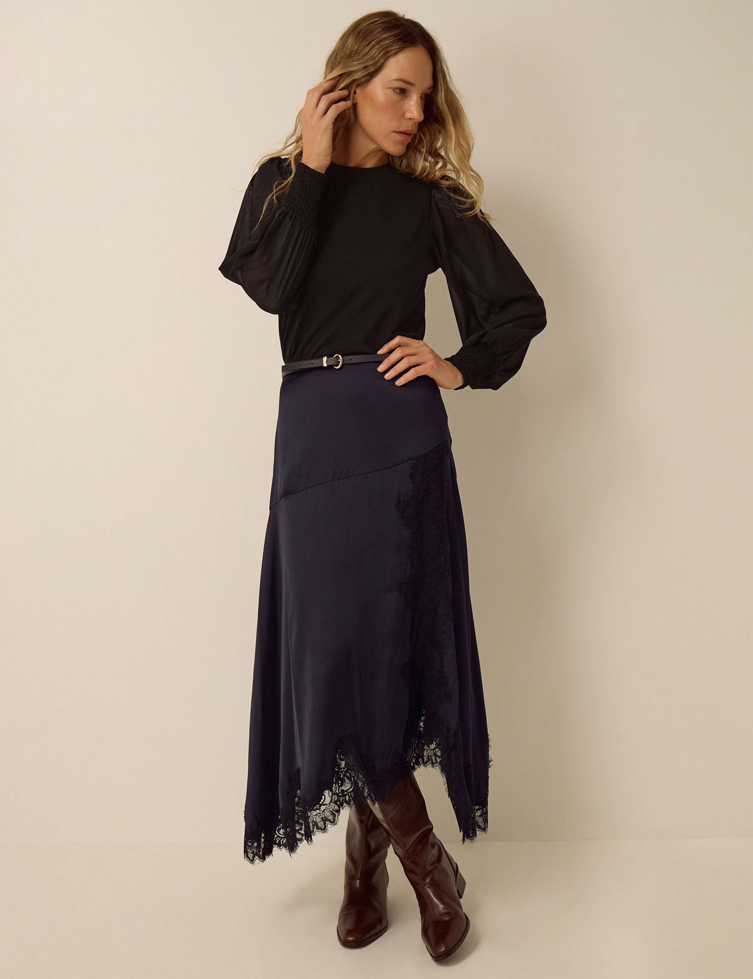 Cotton Rich Crew Neck Blouson Sleeve Blouse 2 of 4