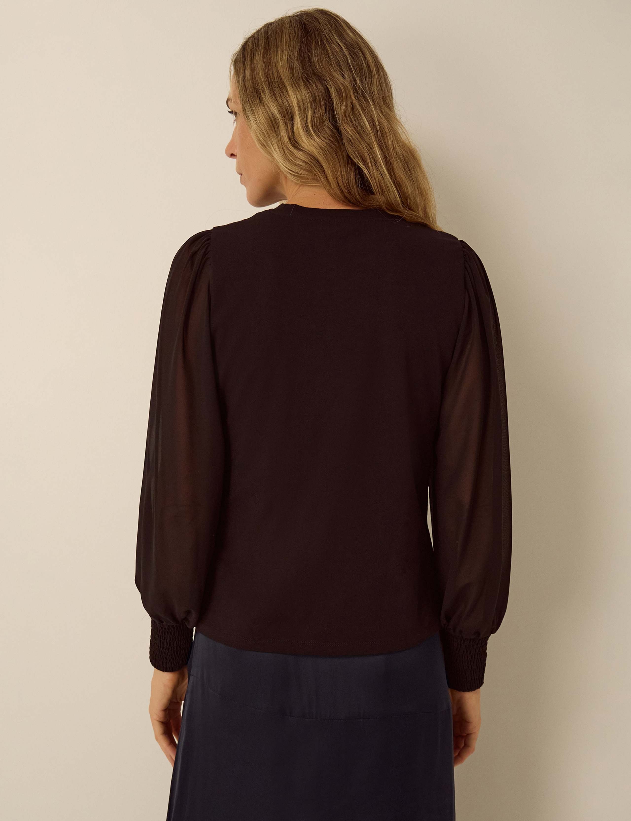 Cotton Rich Crew Neck Blouson Sleeve Blouse 4 of 4