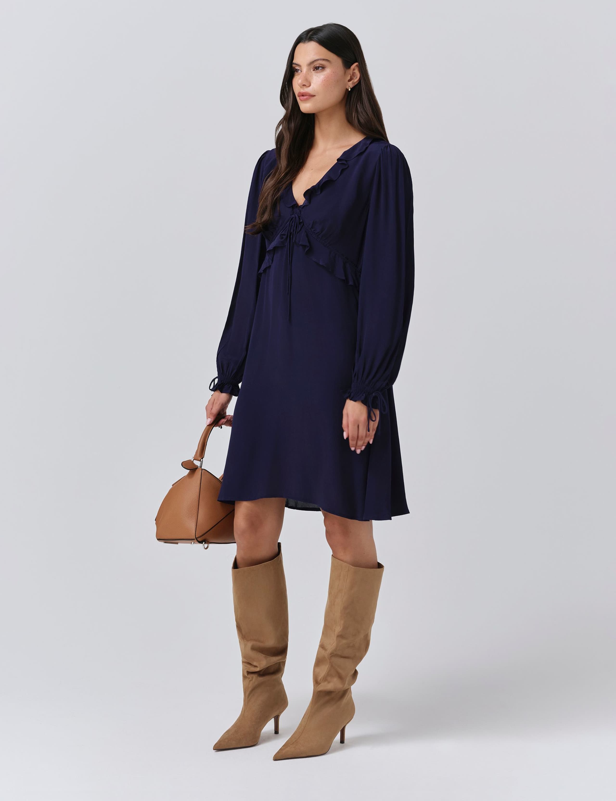 Crepe V-Neck Frill Detail Mini Dress 2 of 5