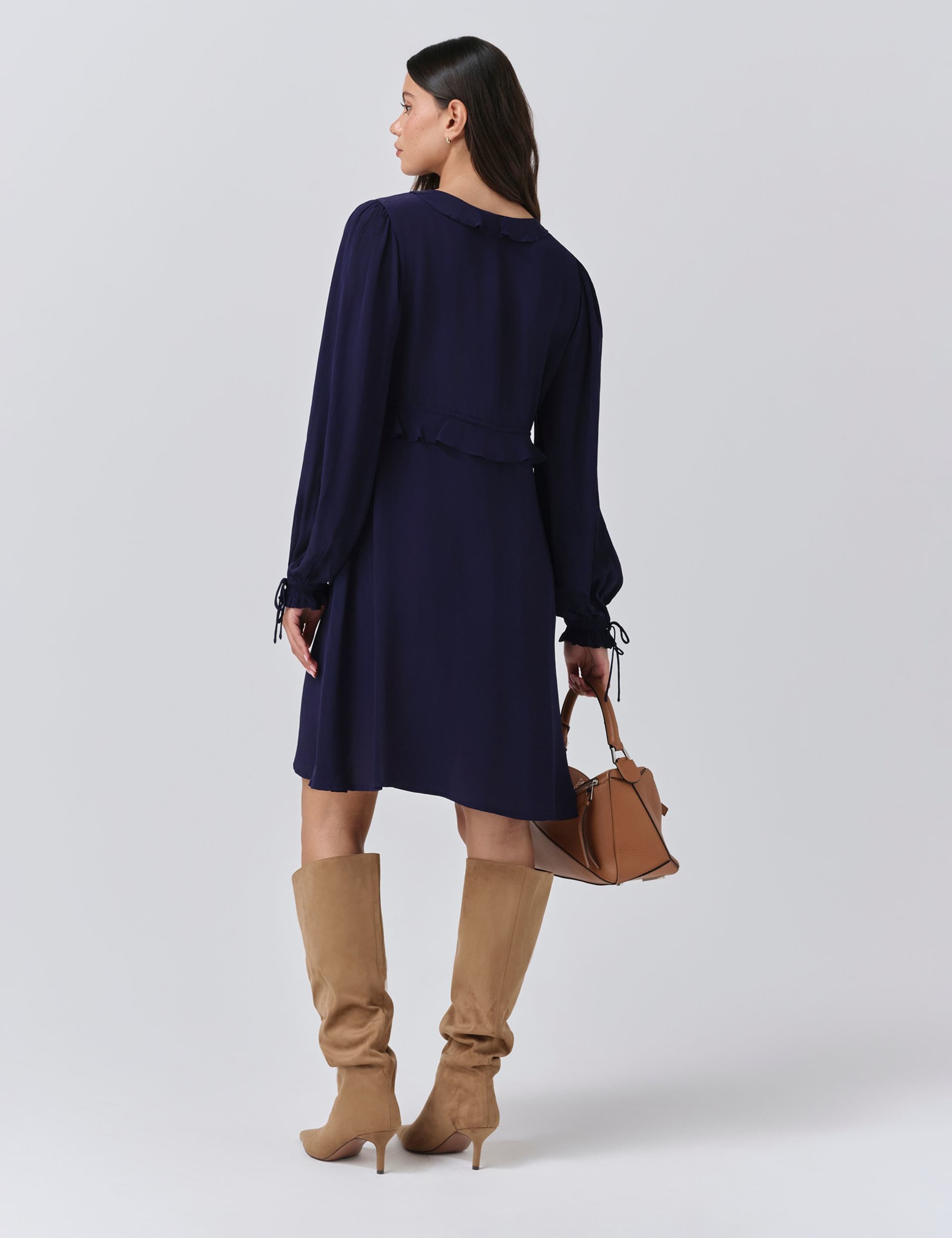 Crepe V-Neck Frill Detail Mini Dress 3 of 5