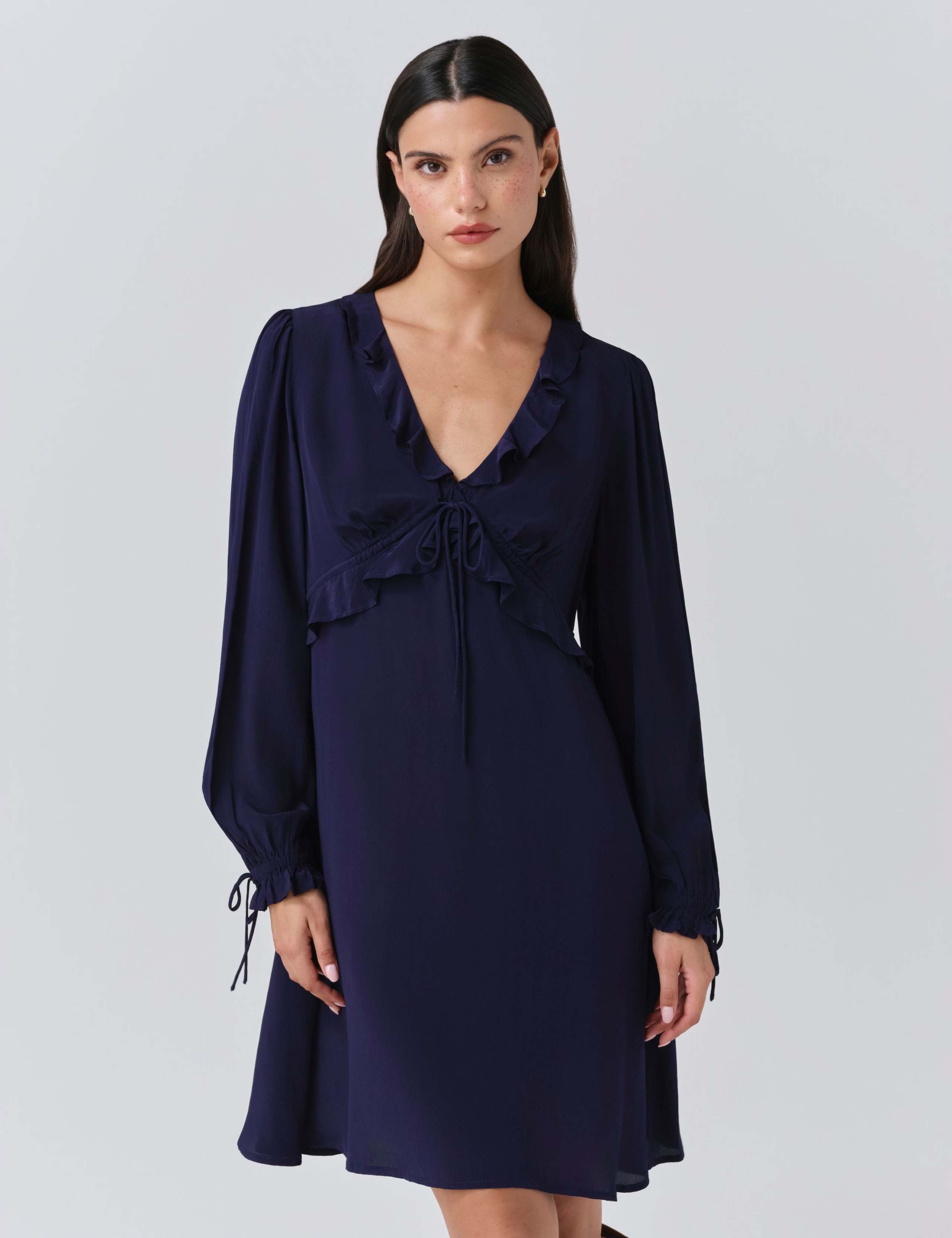 Crepe V-Neck Frill Detail Mini Dress 4 of 5