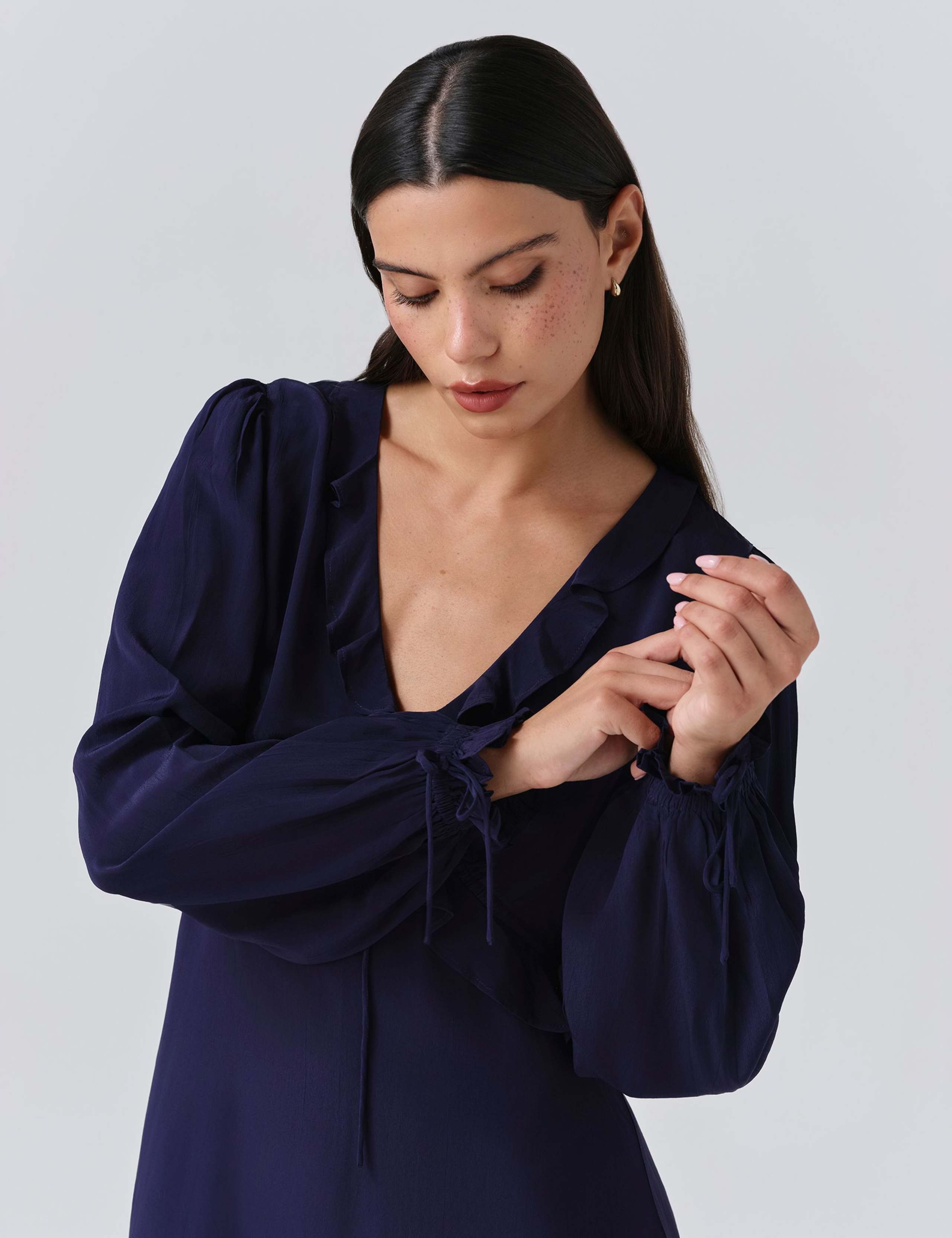 Crepe V-Neck Frill Detail Mini Dress 5 of 5