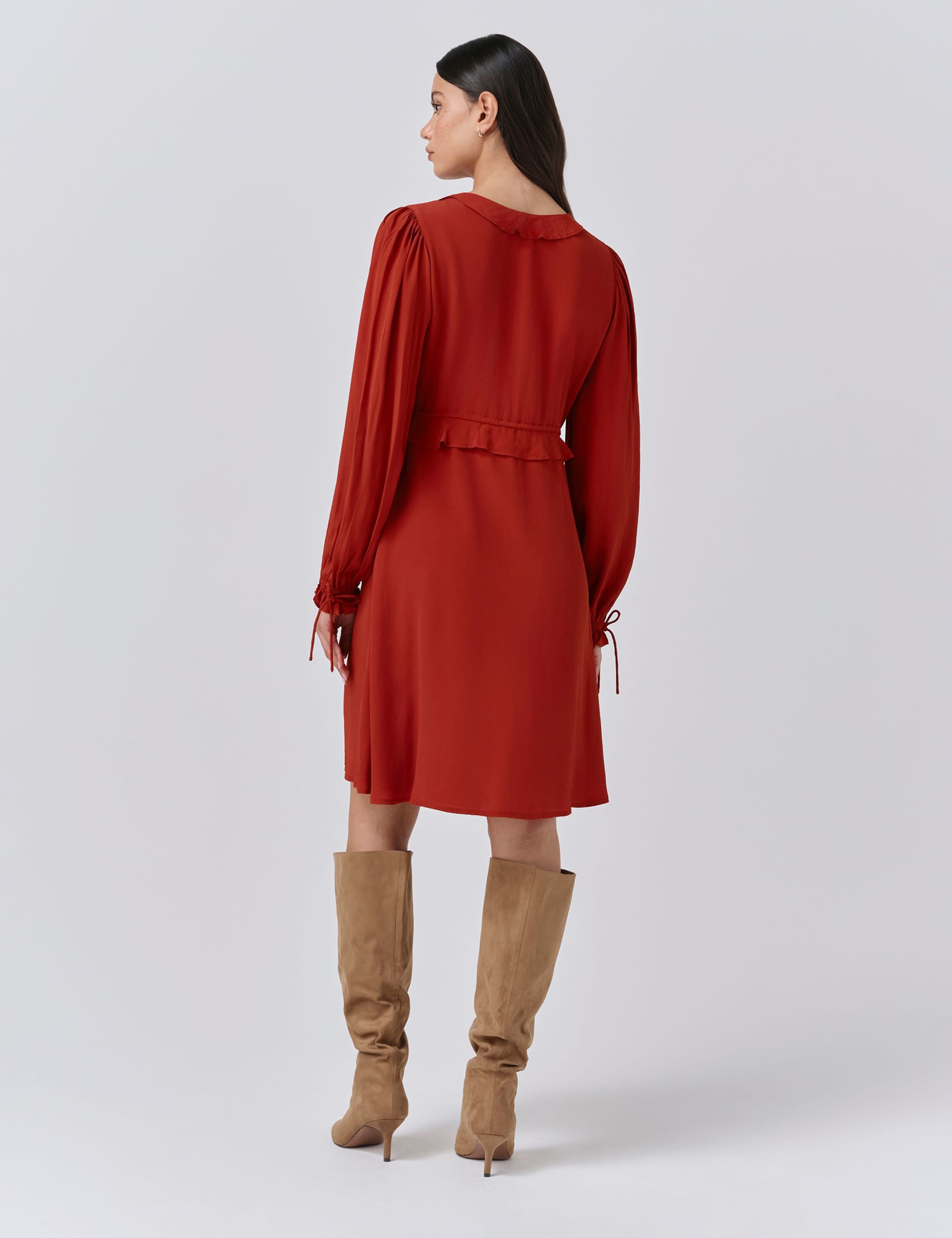 Crepe V-Neck Frill Detail Mini Dress 3 of 5