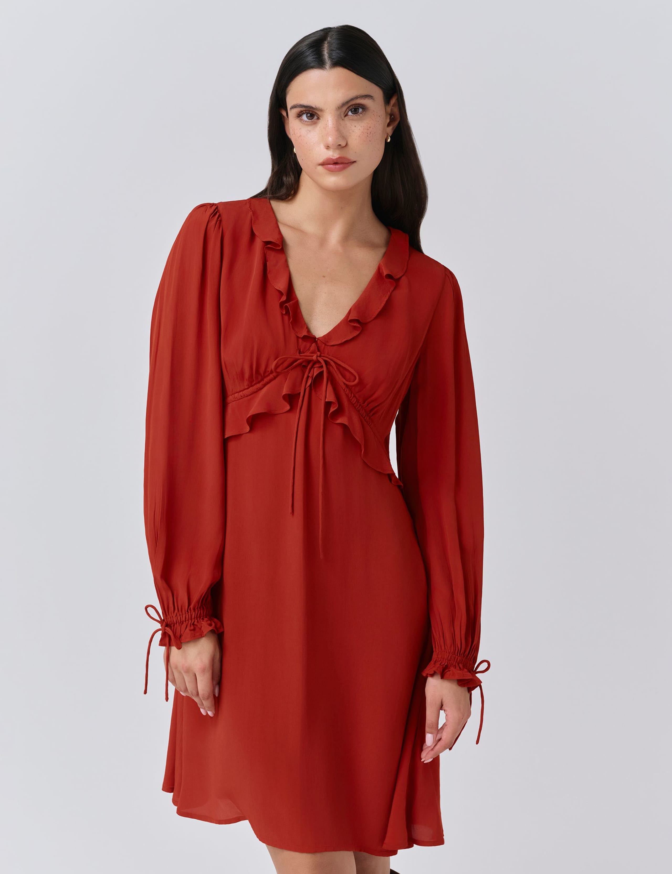 Crepe V-Neck Frill Detail Mini Dress 4 of 5