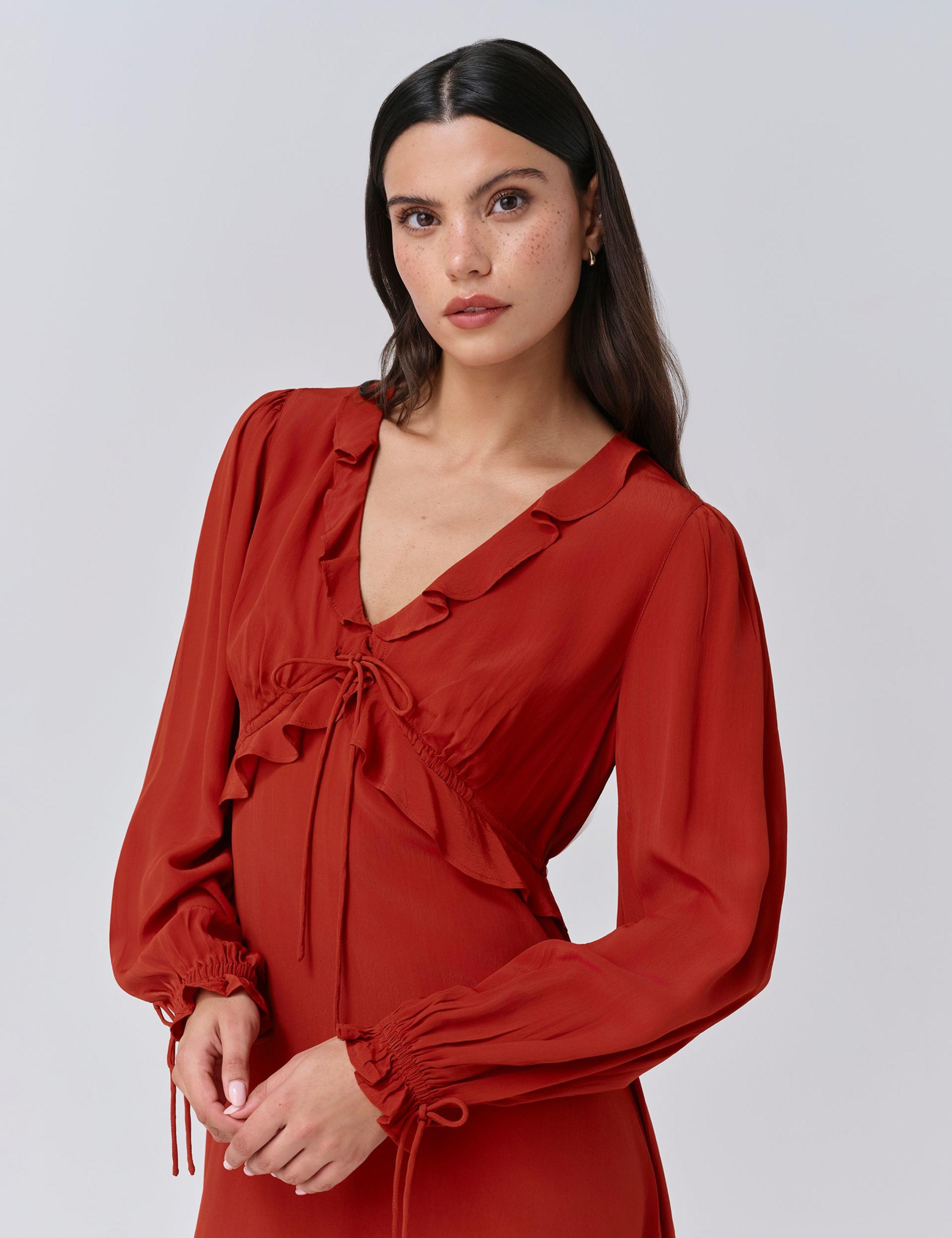 Crepe V-Neck Frill Detail Mini Dress 5 of 5