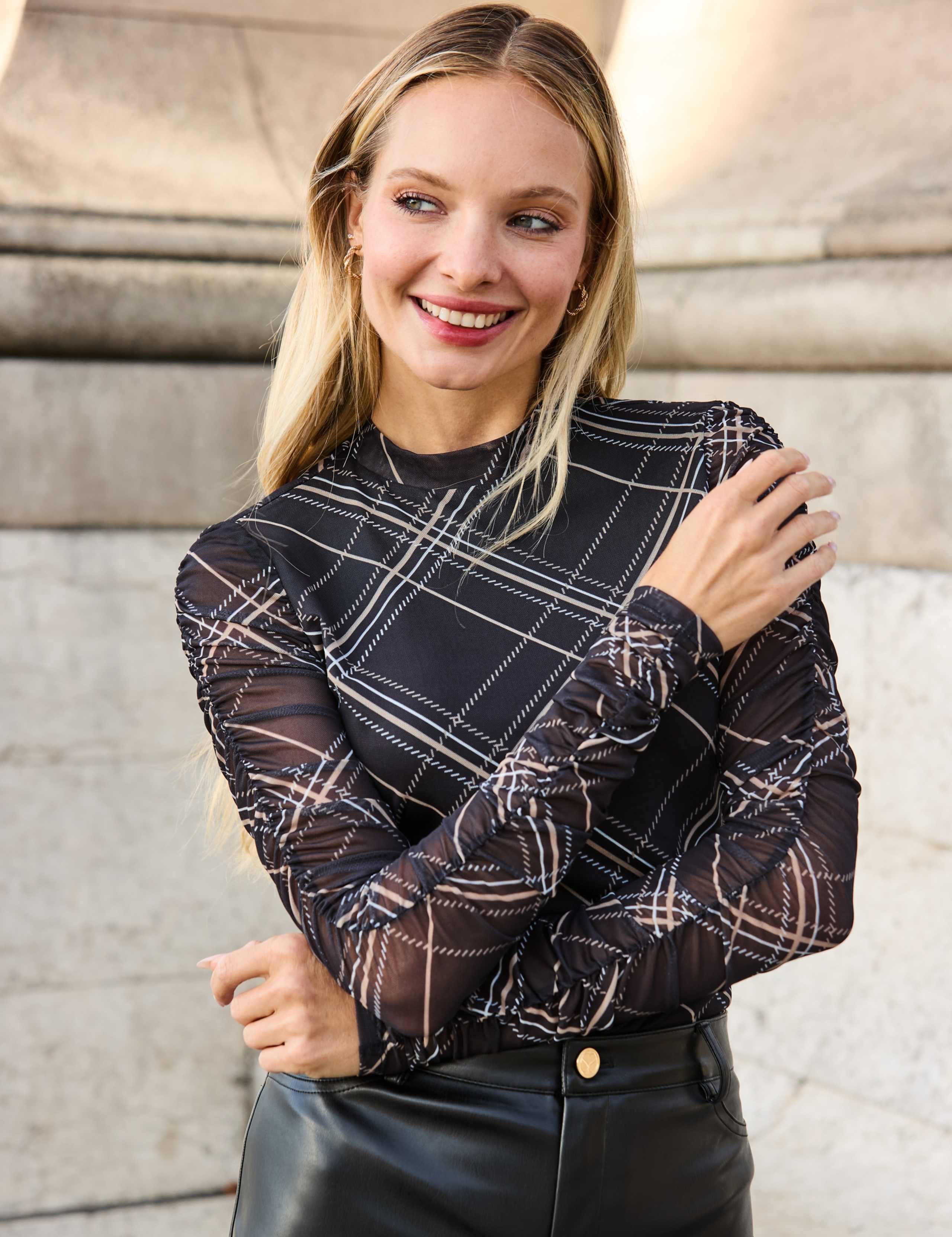 Checked Funnel Neck Top 1 of 5