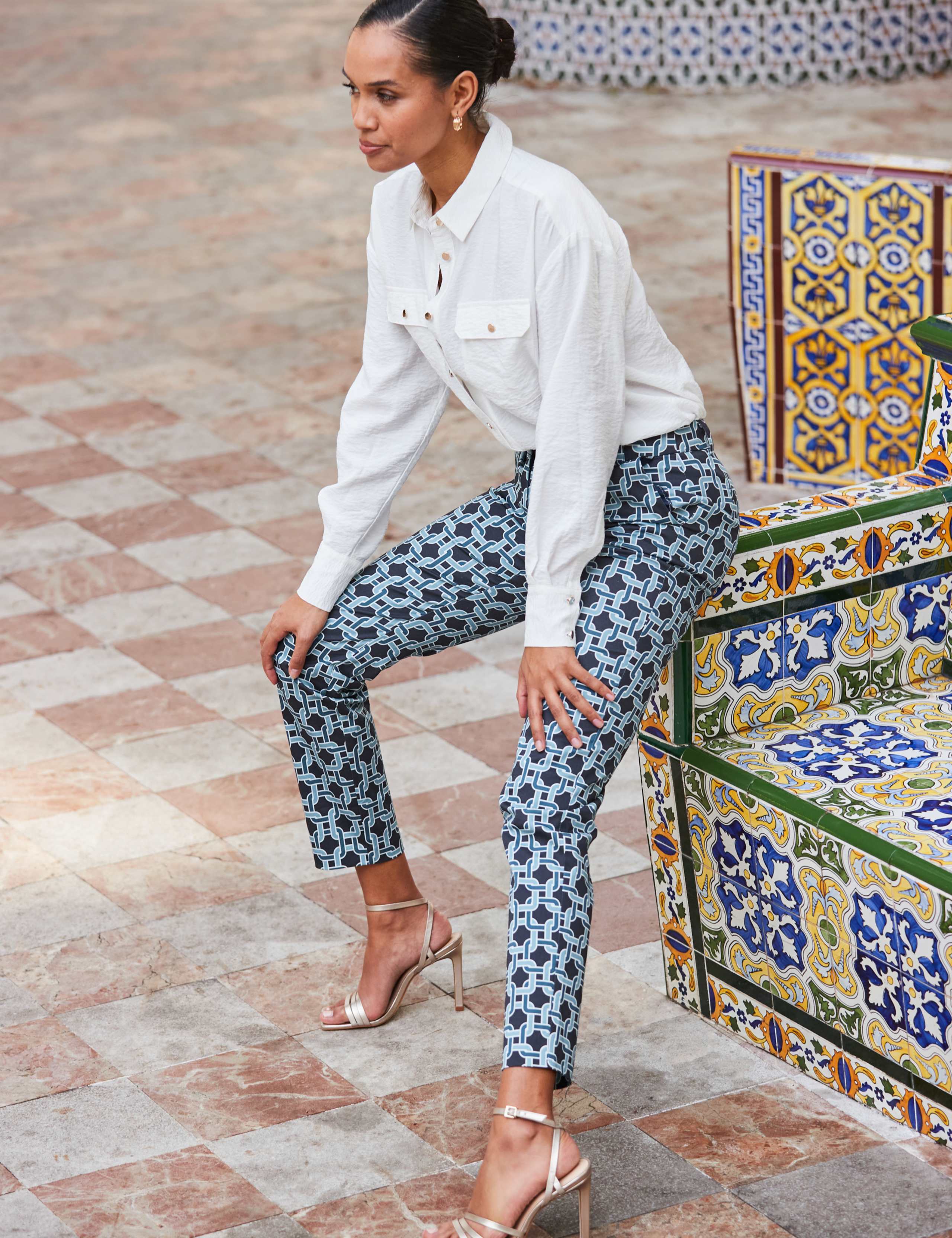 Cotton Rich Geometric Tapered Trousers 2 of 4