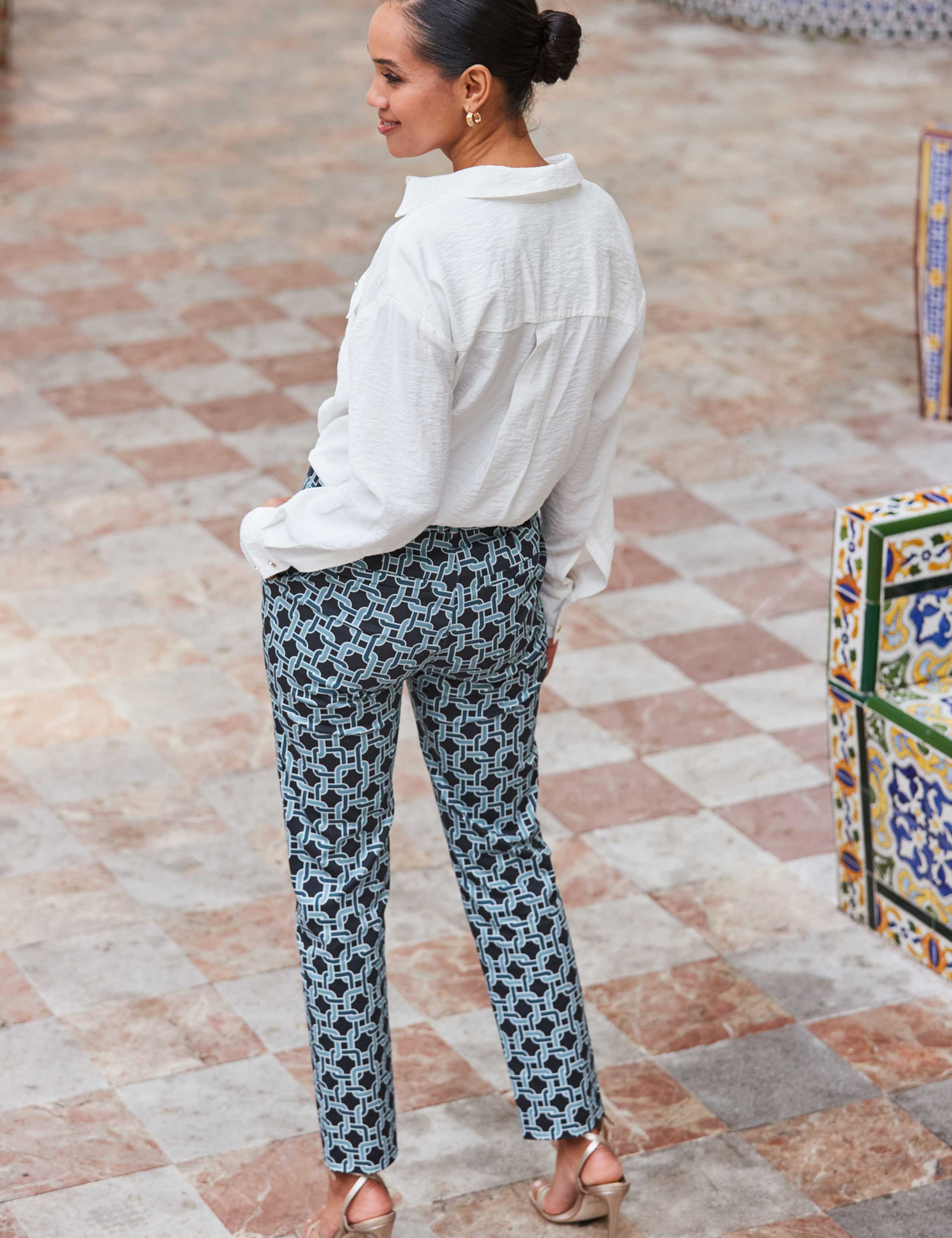 Cotton Rich Geometric Tapered Trousers 3 of 4