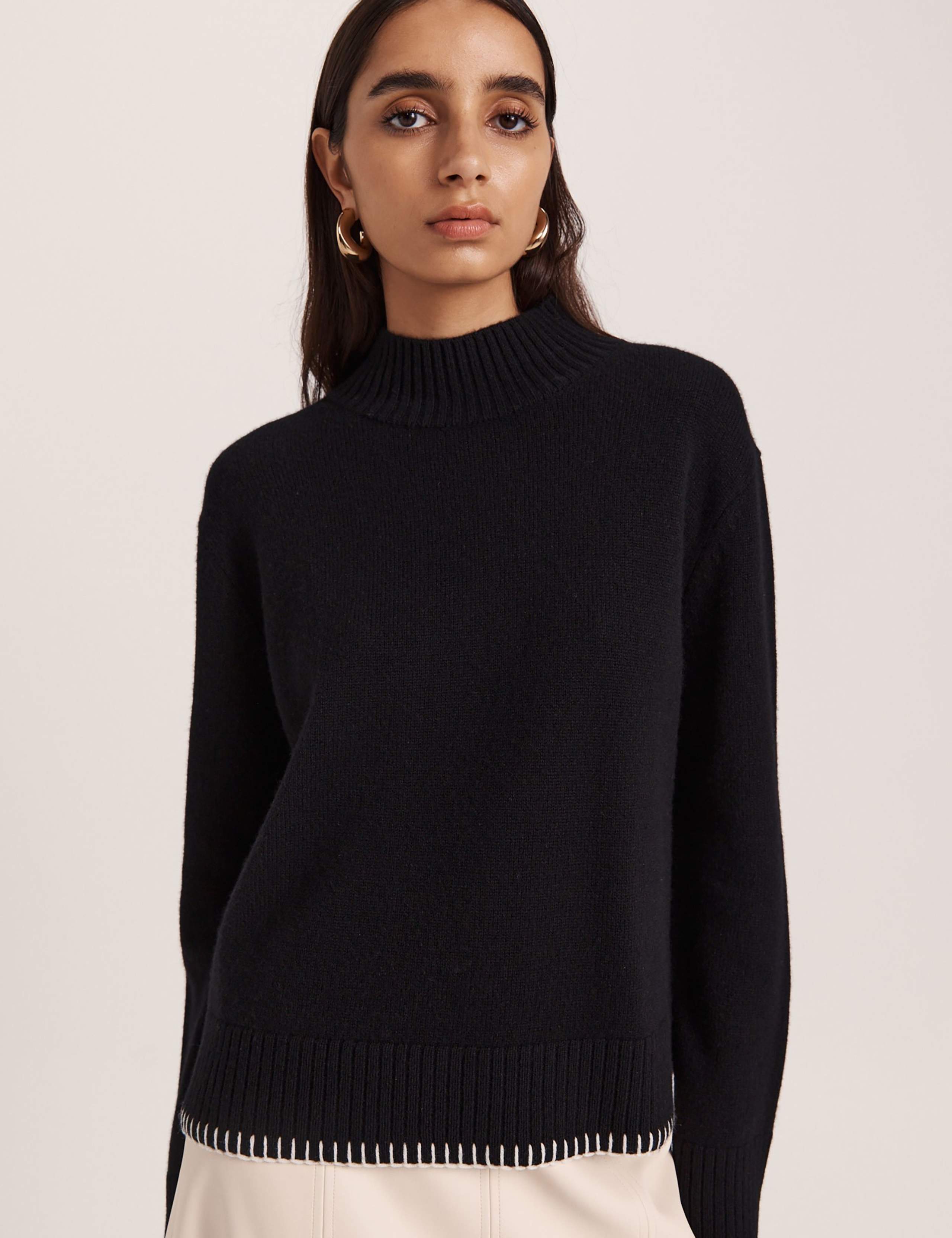 Pure Wool Funnel Neck Whipstitch Jumper 1 of 6