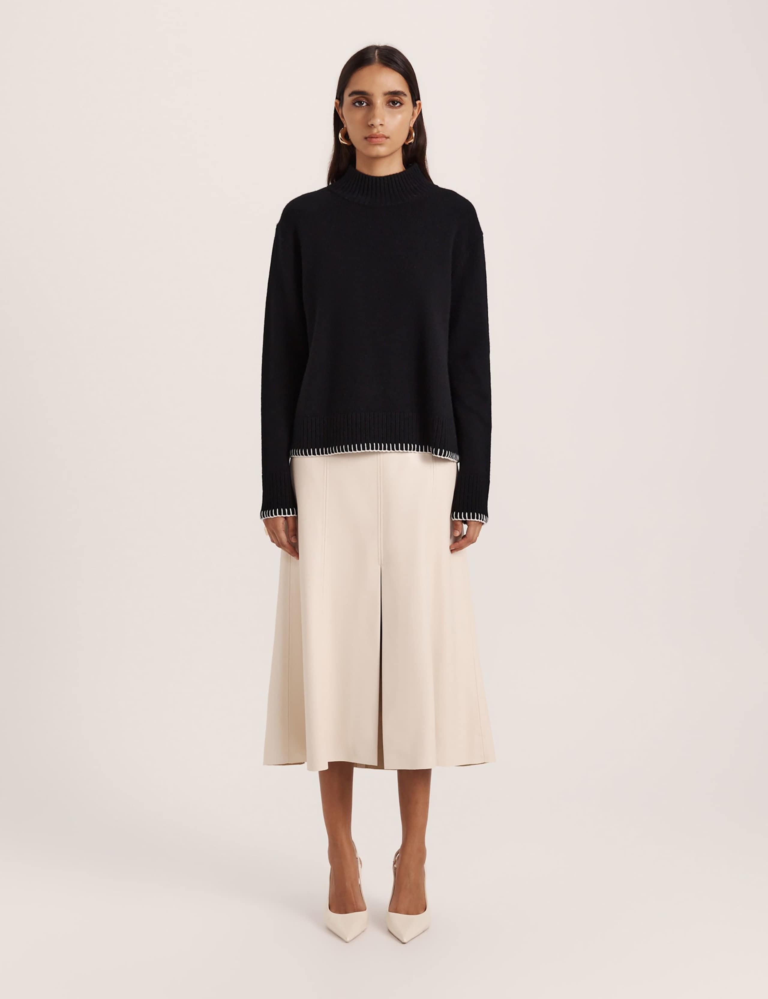 Pure Wool Funnel Neck Whipstitch Jumper 2 of 6