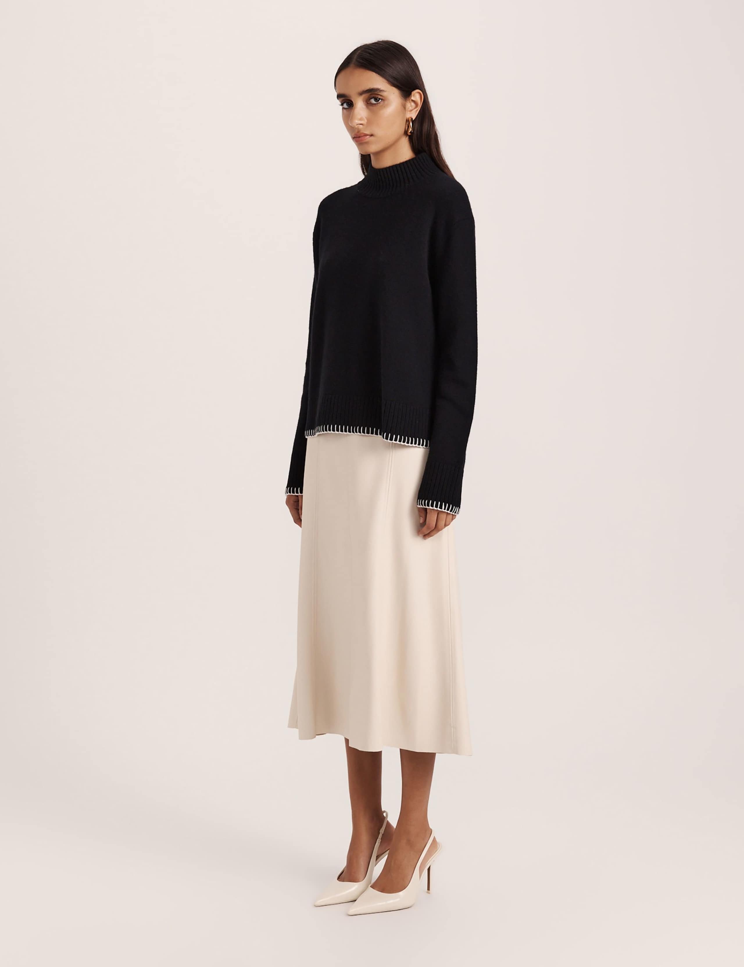 Pure Wool Funnel Neck Whipstitch Jumper 3 of 6