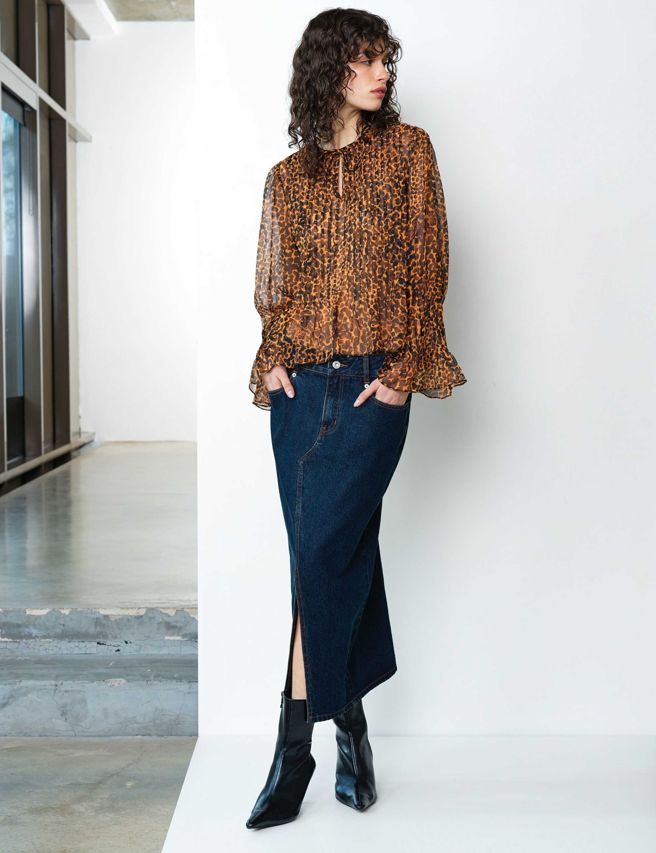 Leopard Print Tie Neck Blouse 1 of 6