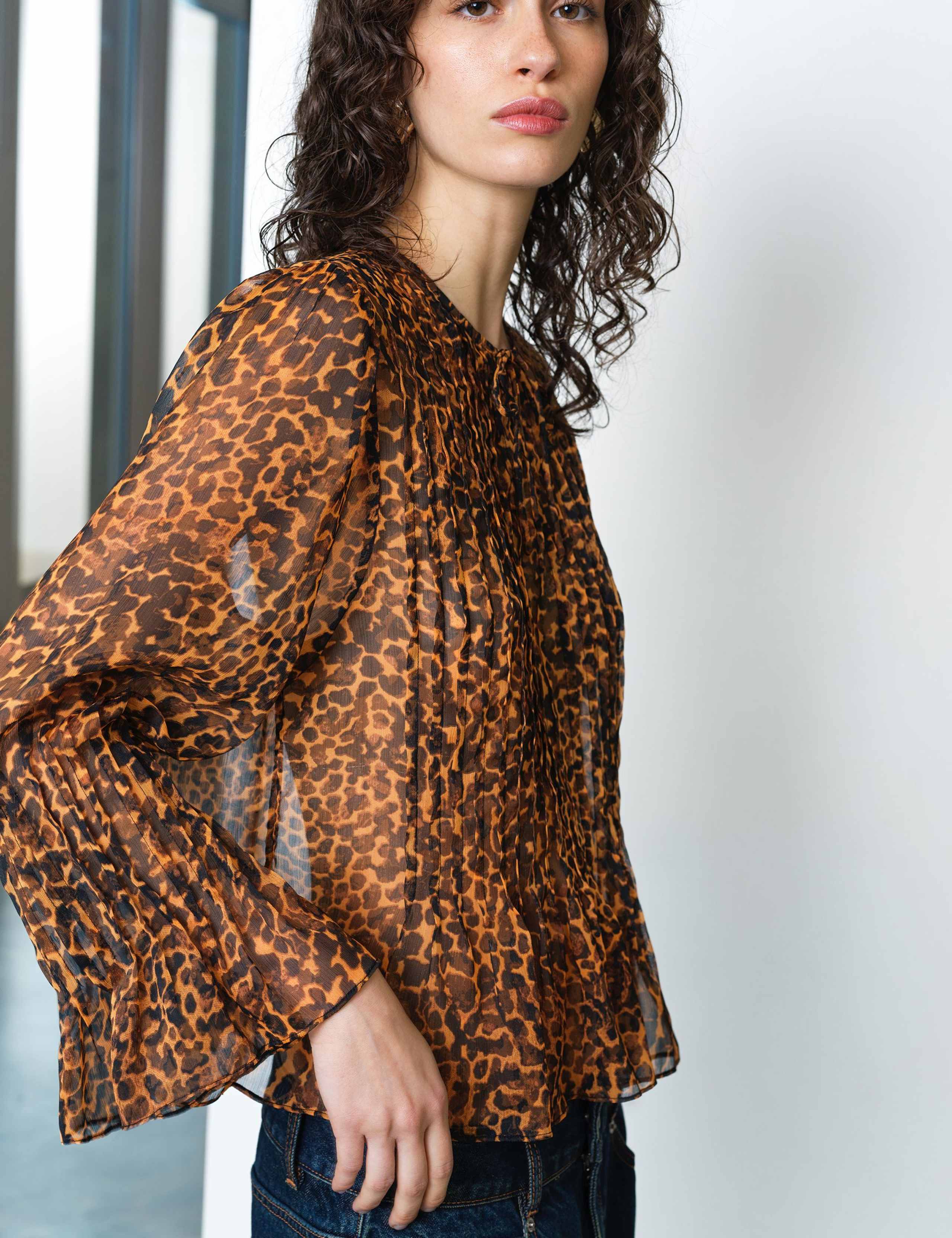 Leopard Print Tie Neck Blouse 3 of 6