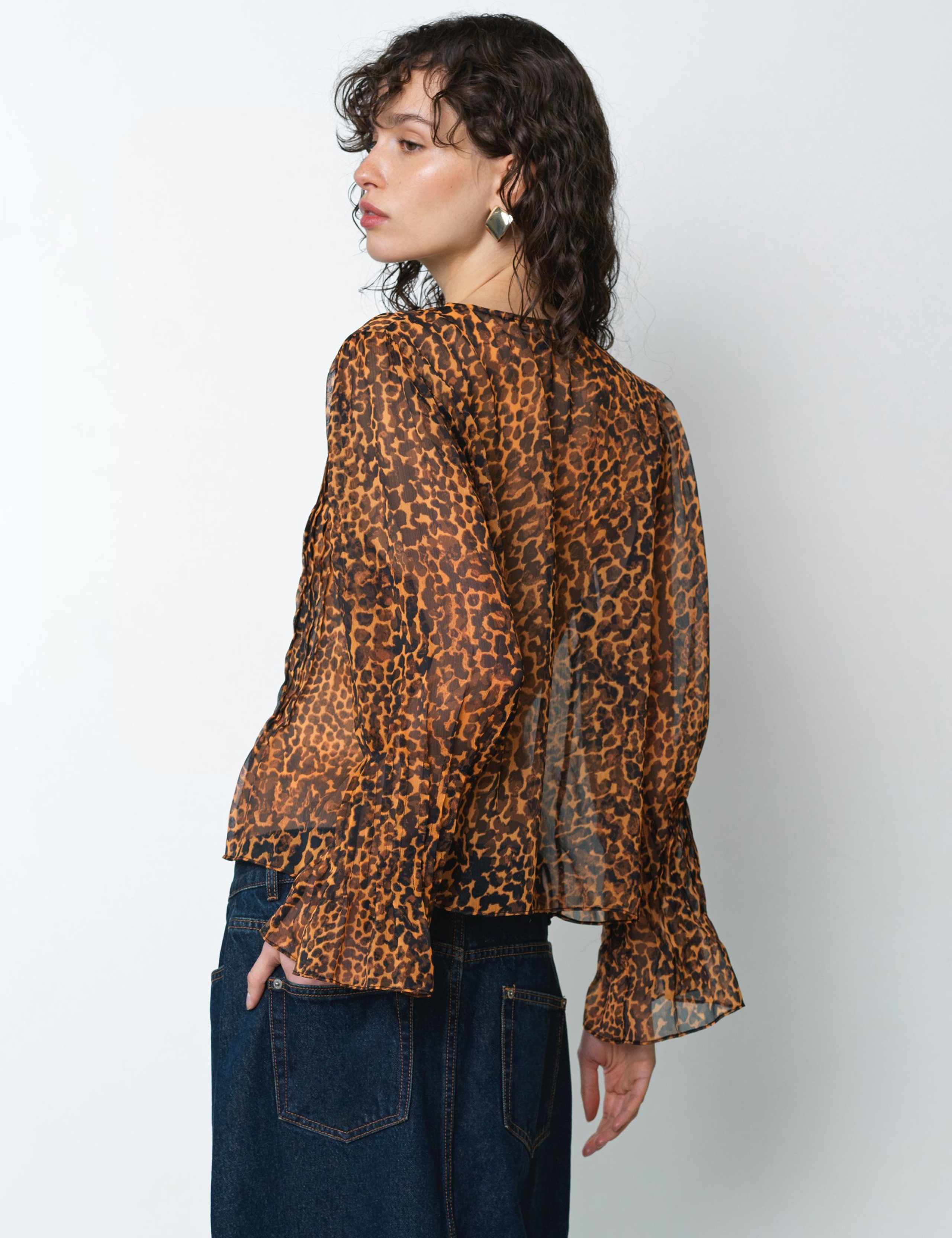 Leopard Print Tie Neck Blouse 4 of 6