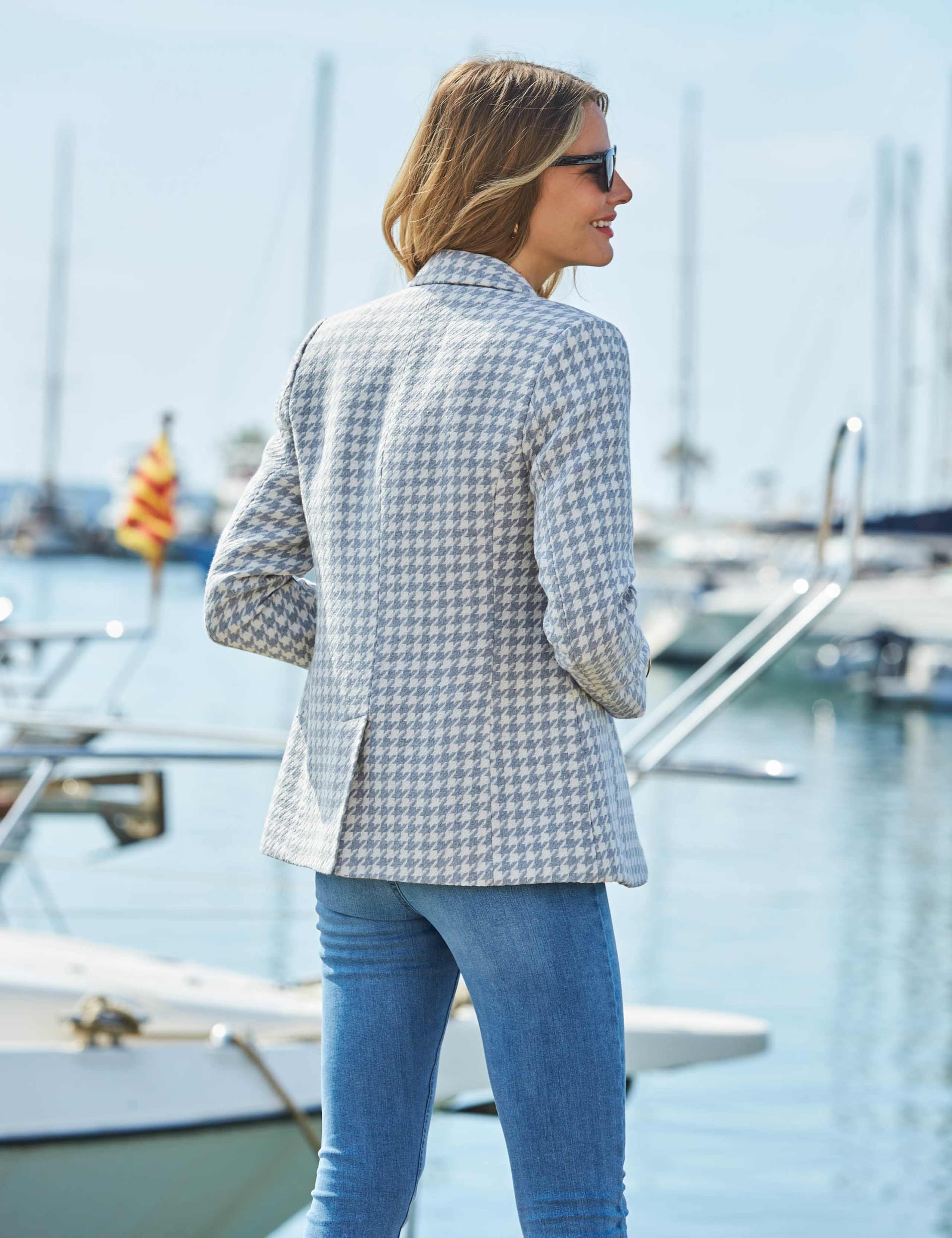 Cotton Blend Dogtooth Single Breasted Blazer 3 of 5