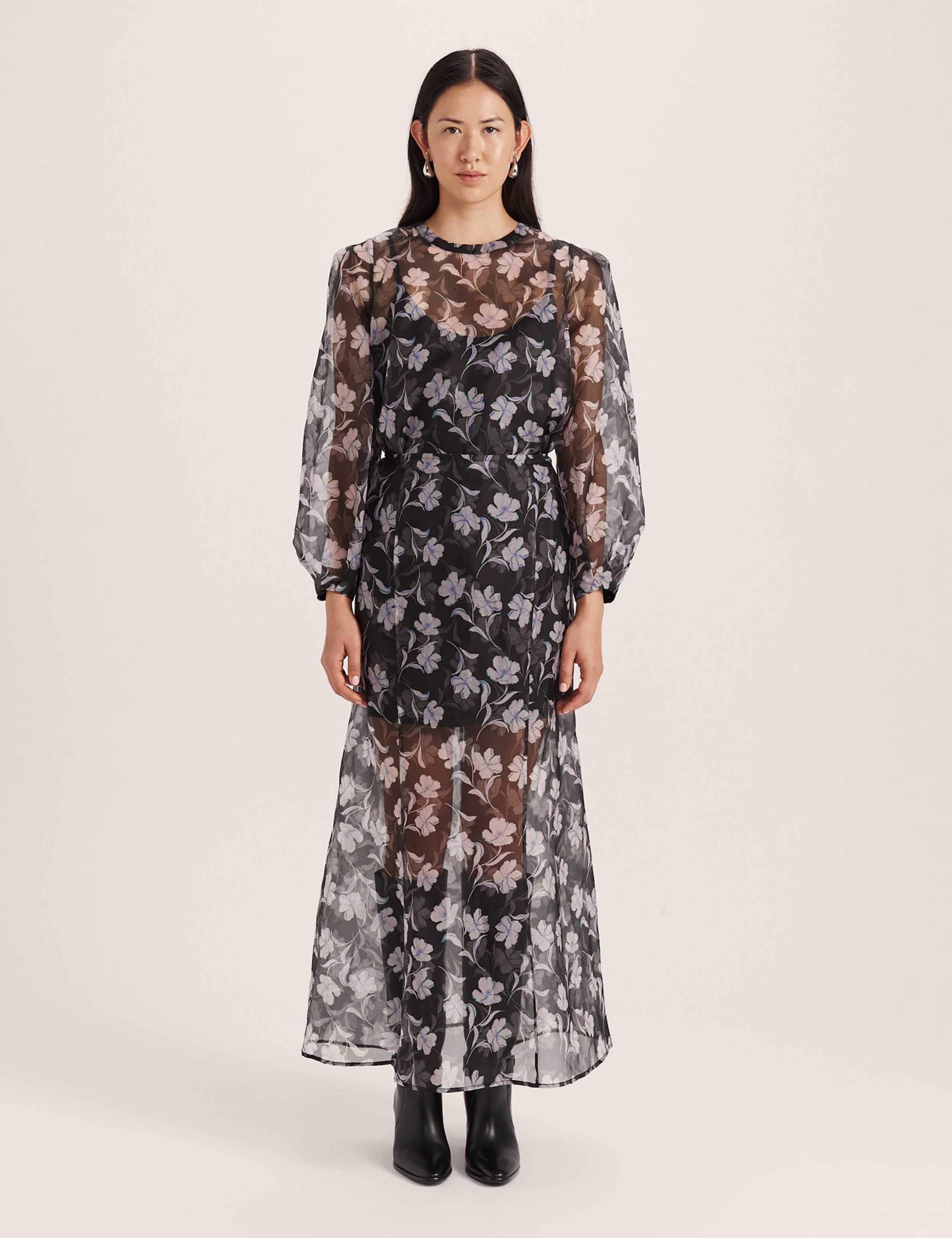 Pure Silk Floral Midaxi A-Line Skirt 5 of 7