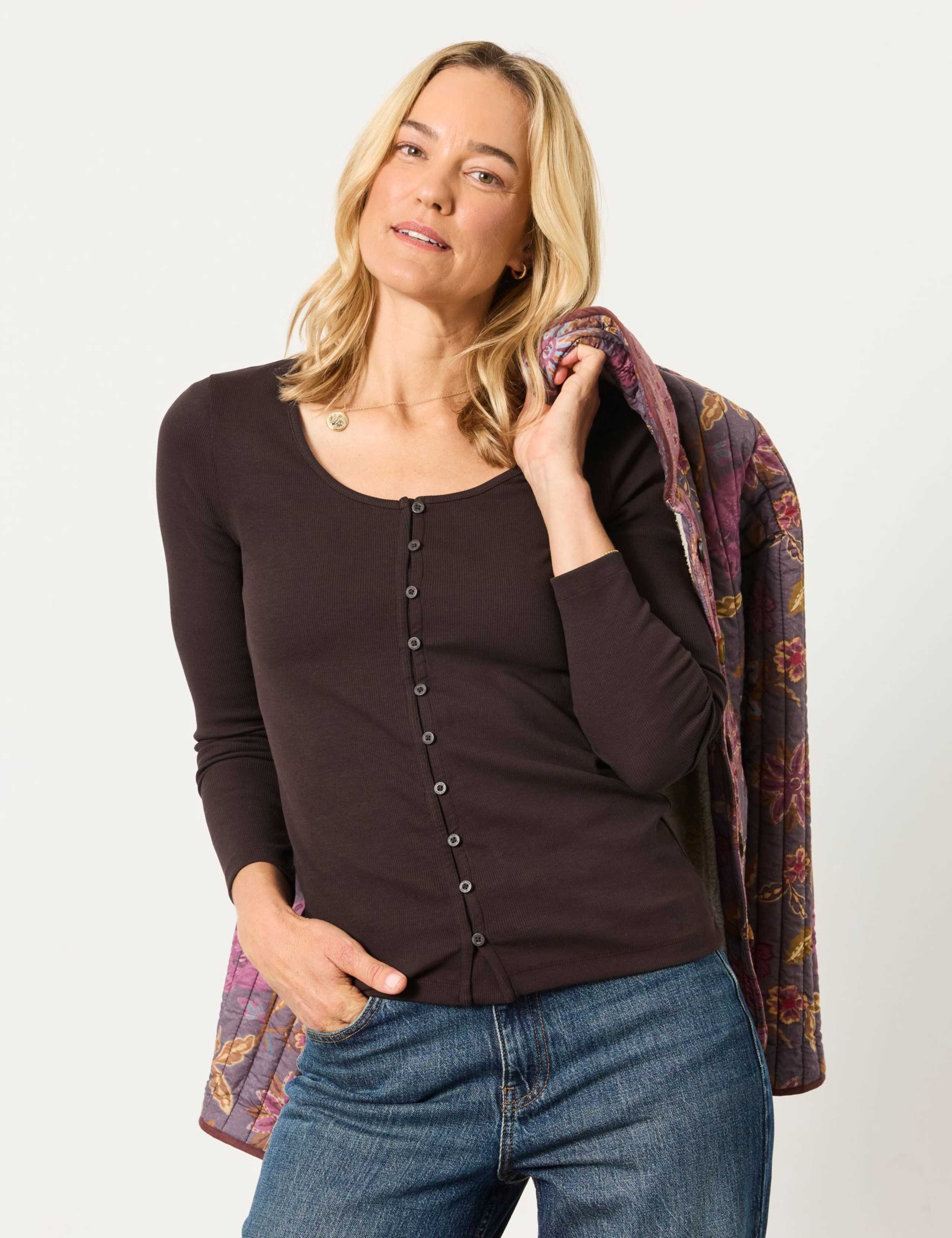 Cotton Rich Ribbed Scoop Neck Top 1 of 6