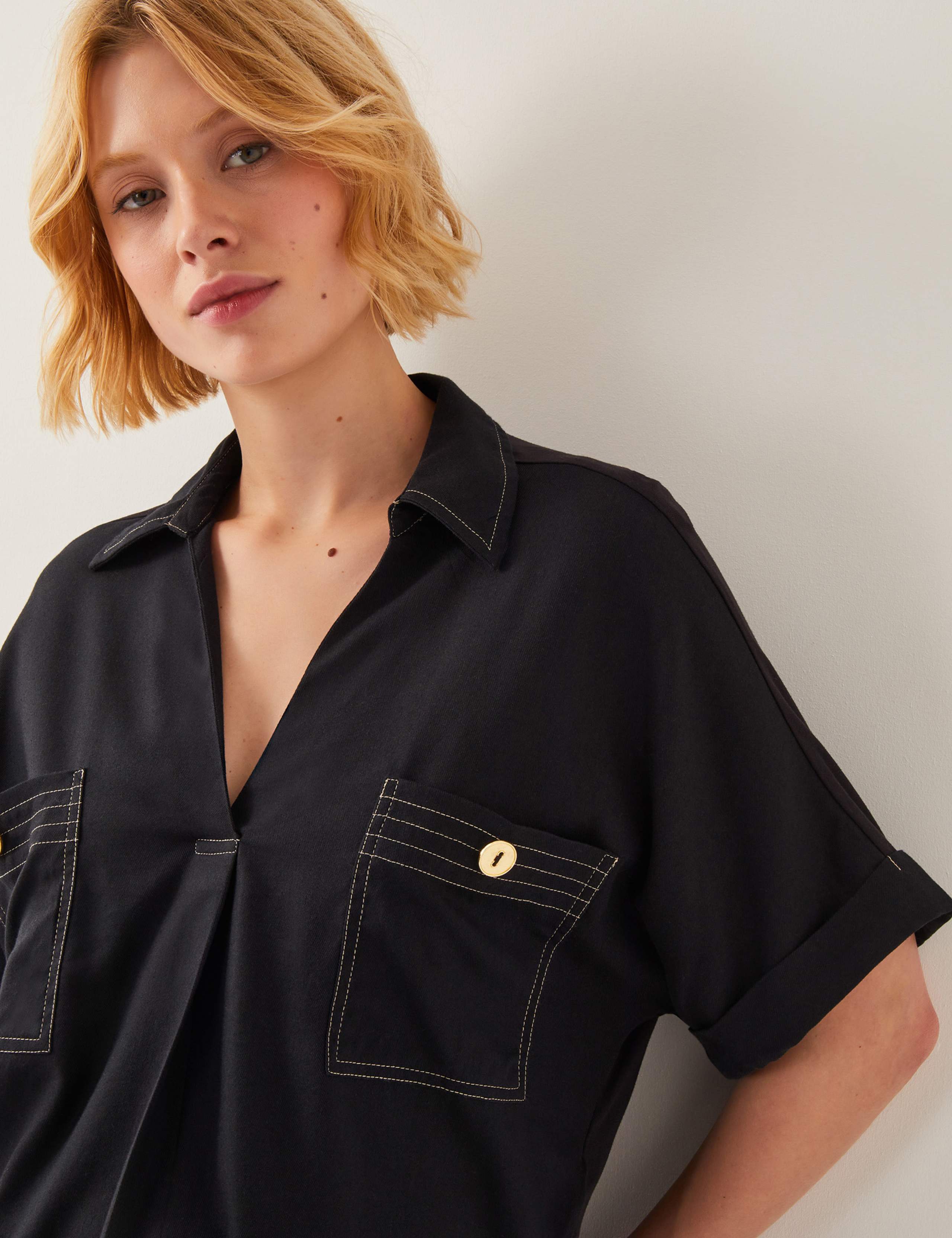 Cotton Rich Collared V-Neck Top 2 of 4