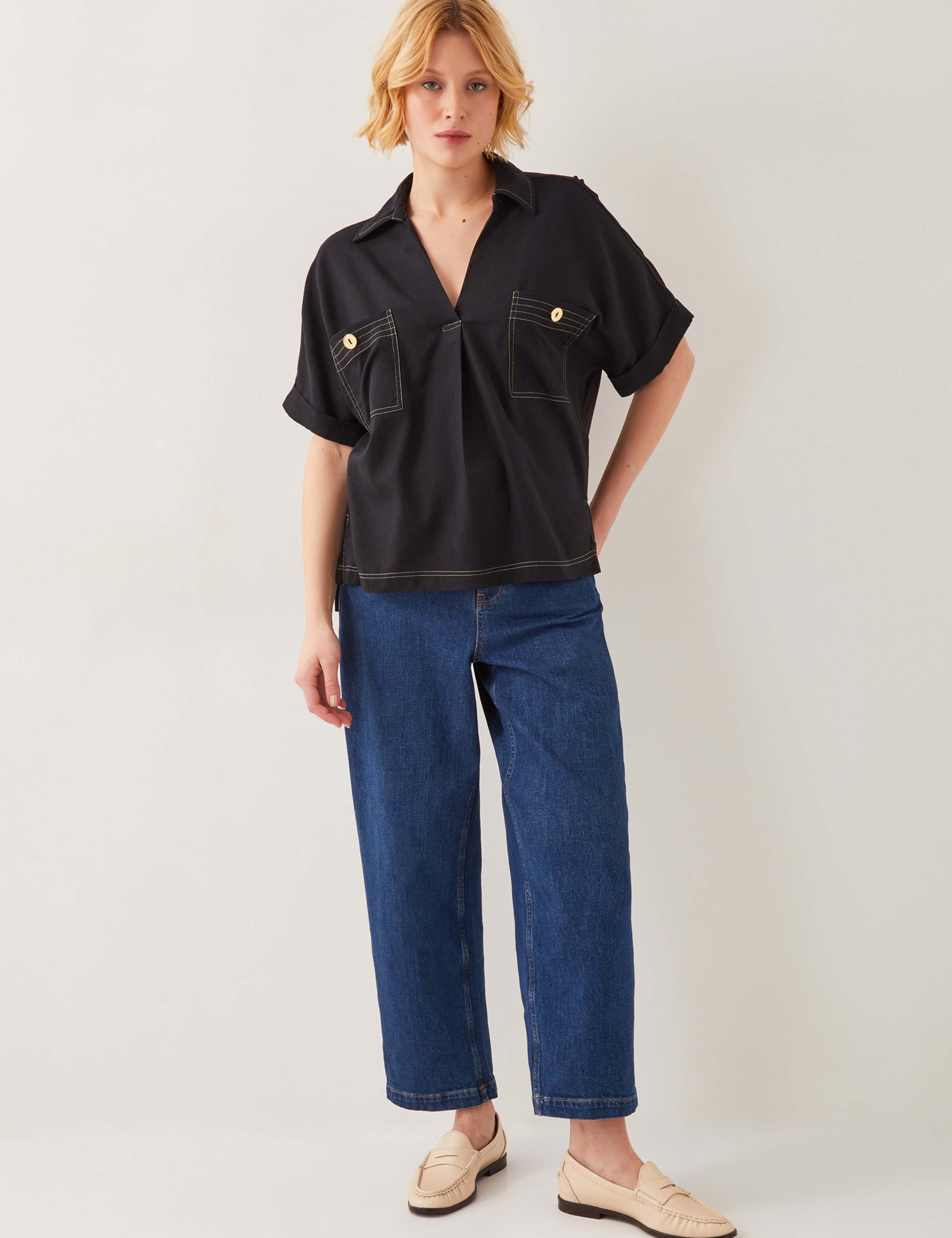 Cotton Rich Collared V-Neck Top 3 of 4