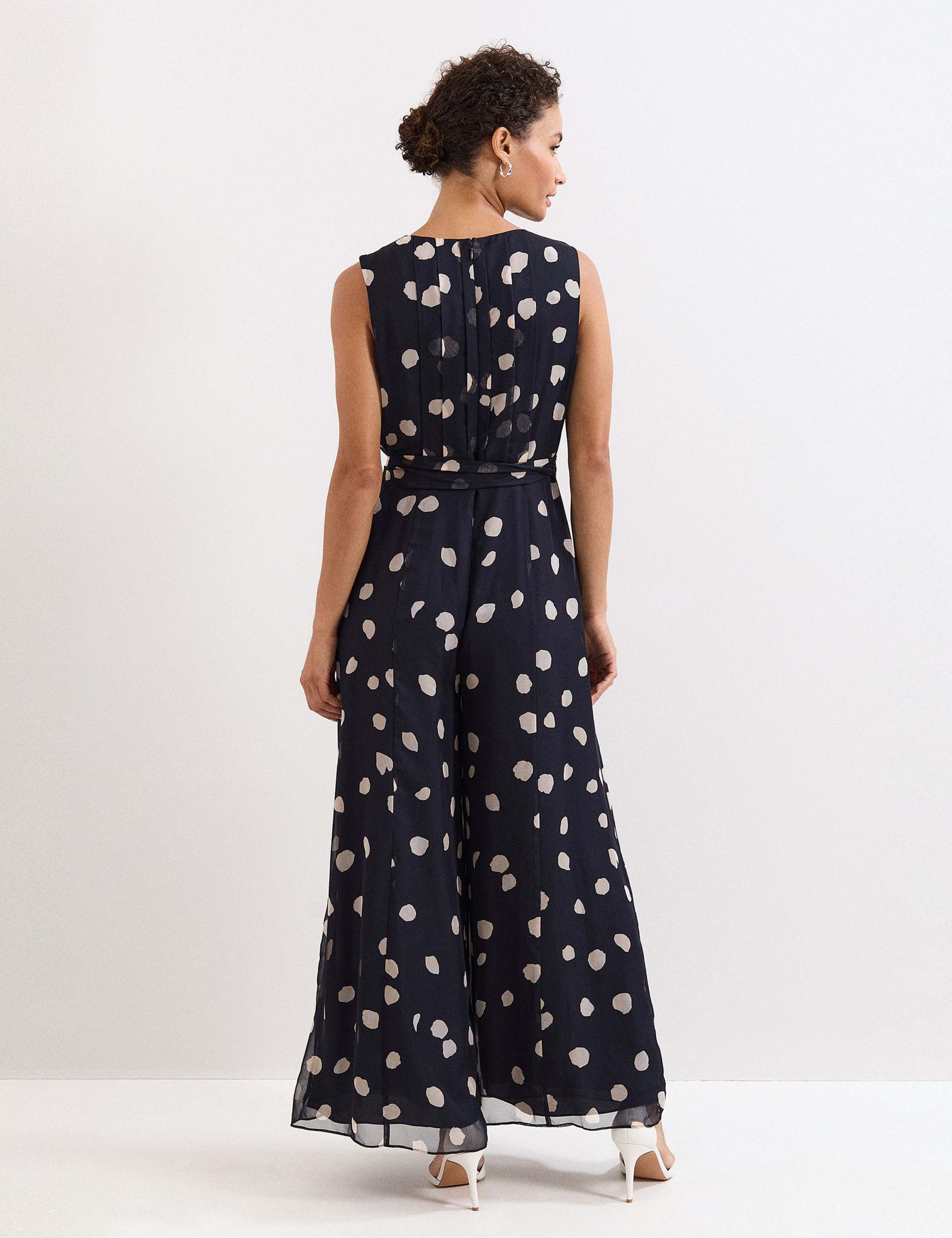 Chiffon Polka Dot Belted Wide Leg Jumpsuit 4 of 7