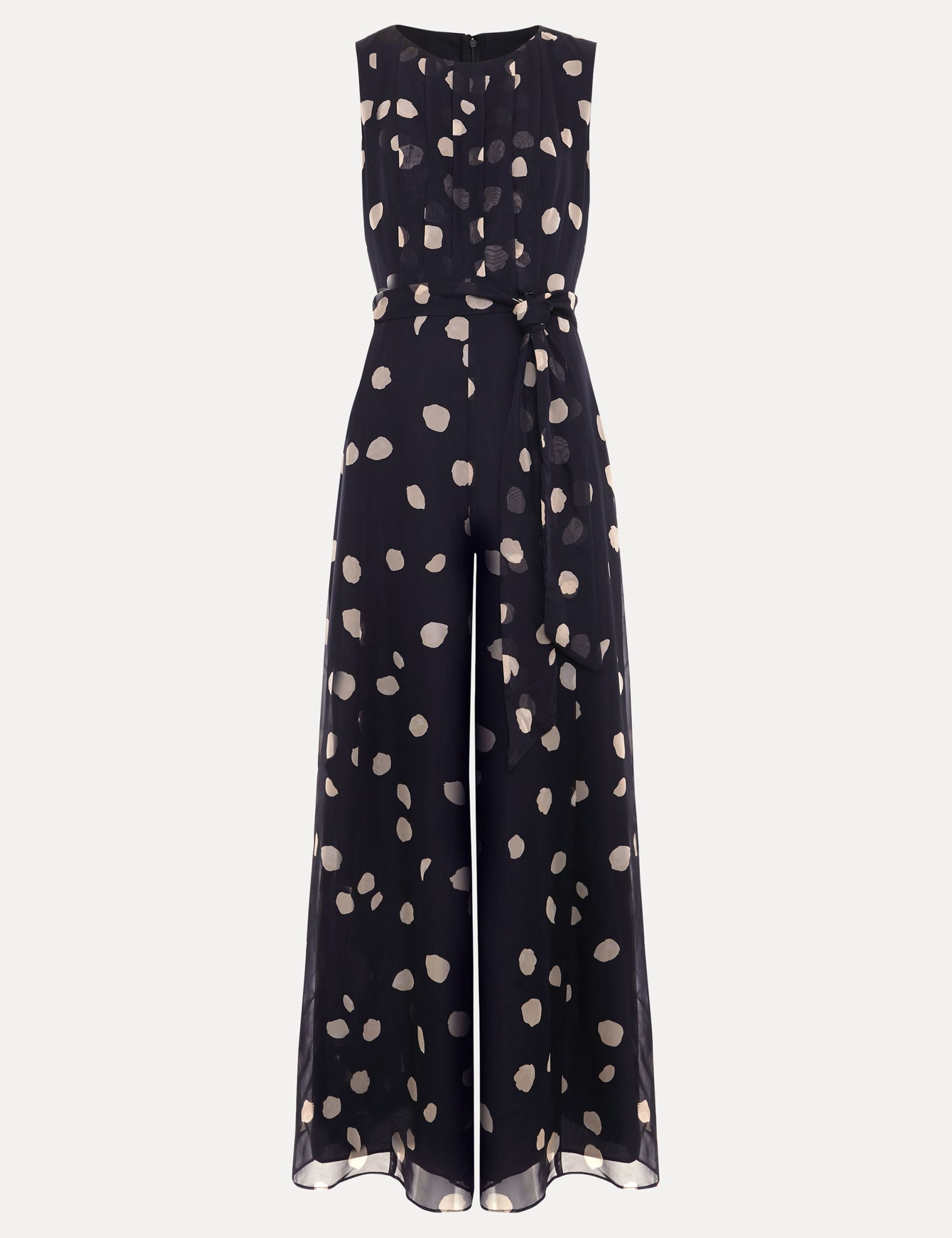 Chiffon Polka Dot Belted Wide Leg Jumpsuit 2 of 7