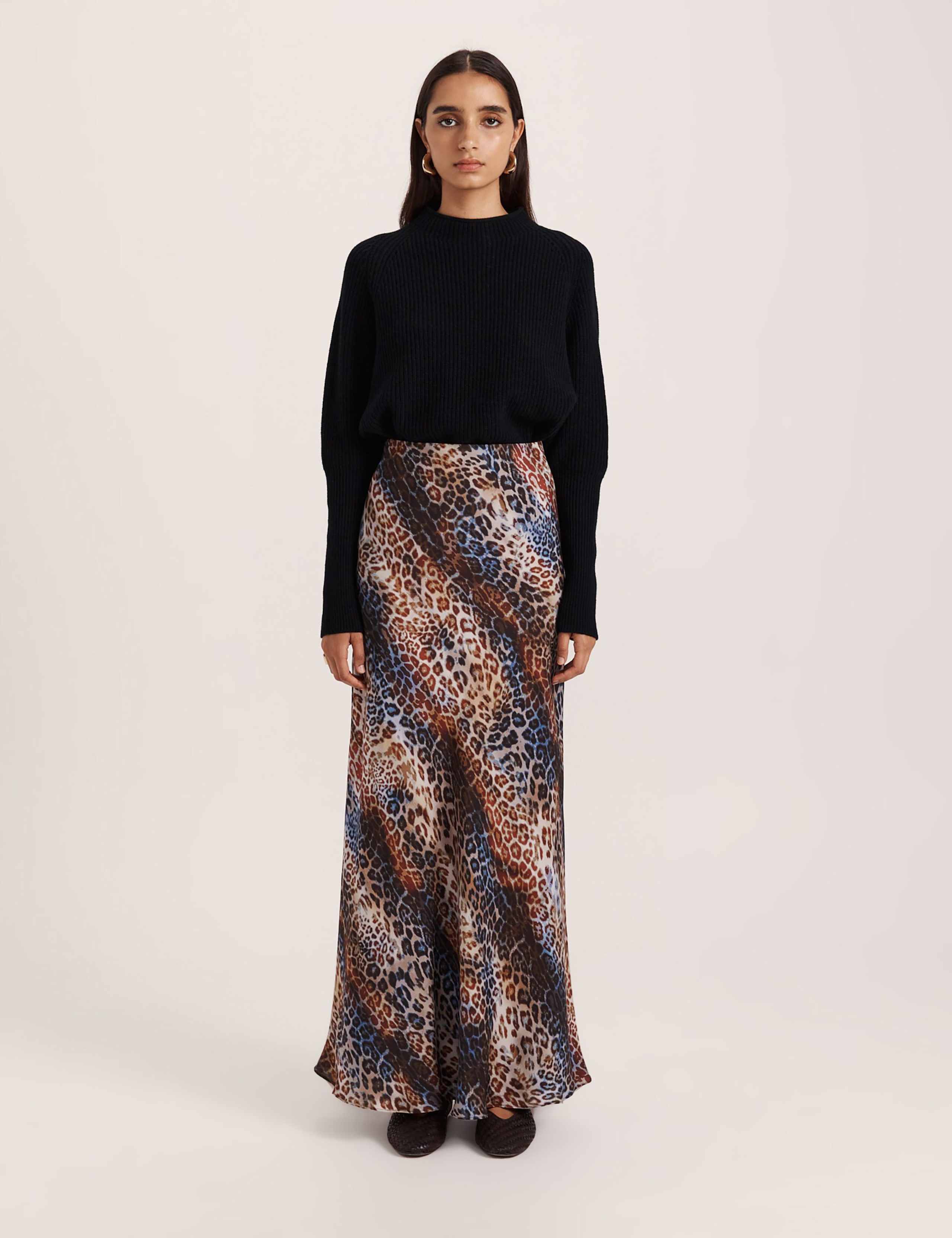 Pure Silk Leopard Print Maxi A-Line Skirt 1 of 4