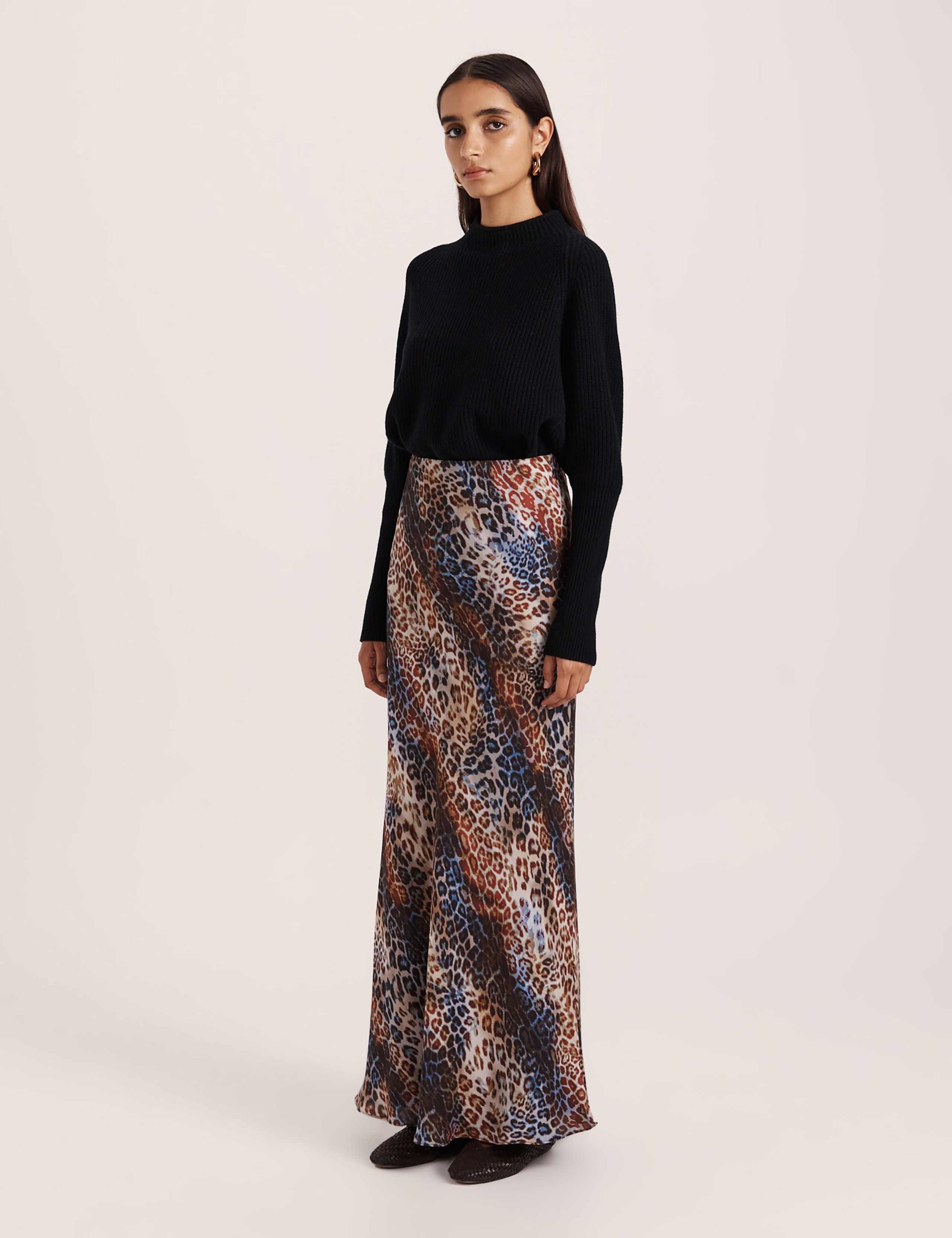 Pure Silk Leopard Print Maxi A-Line Skirt 2 of 4