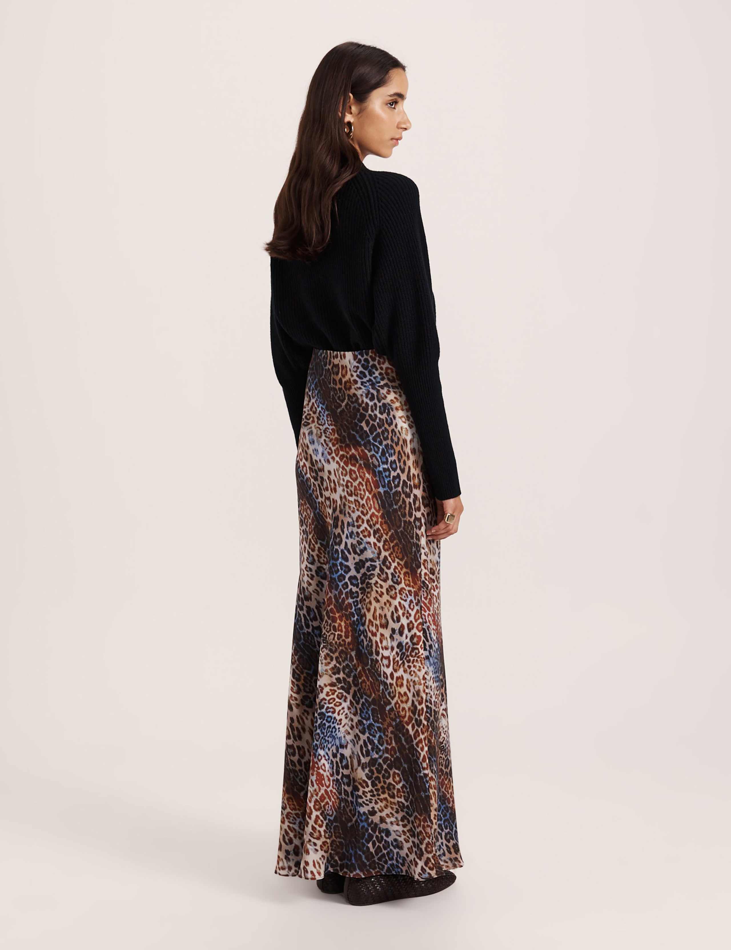 Pure Silk Leopard Print Maxi A-Line Skirt 3 of 4
