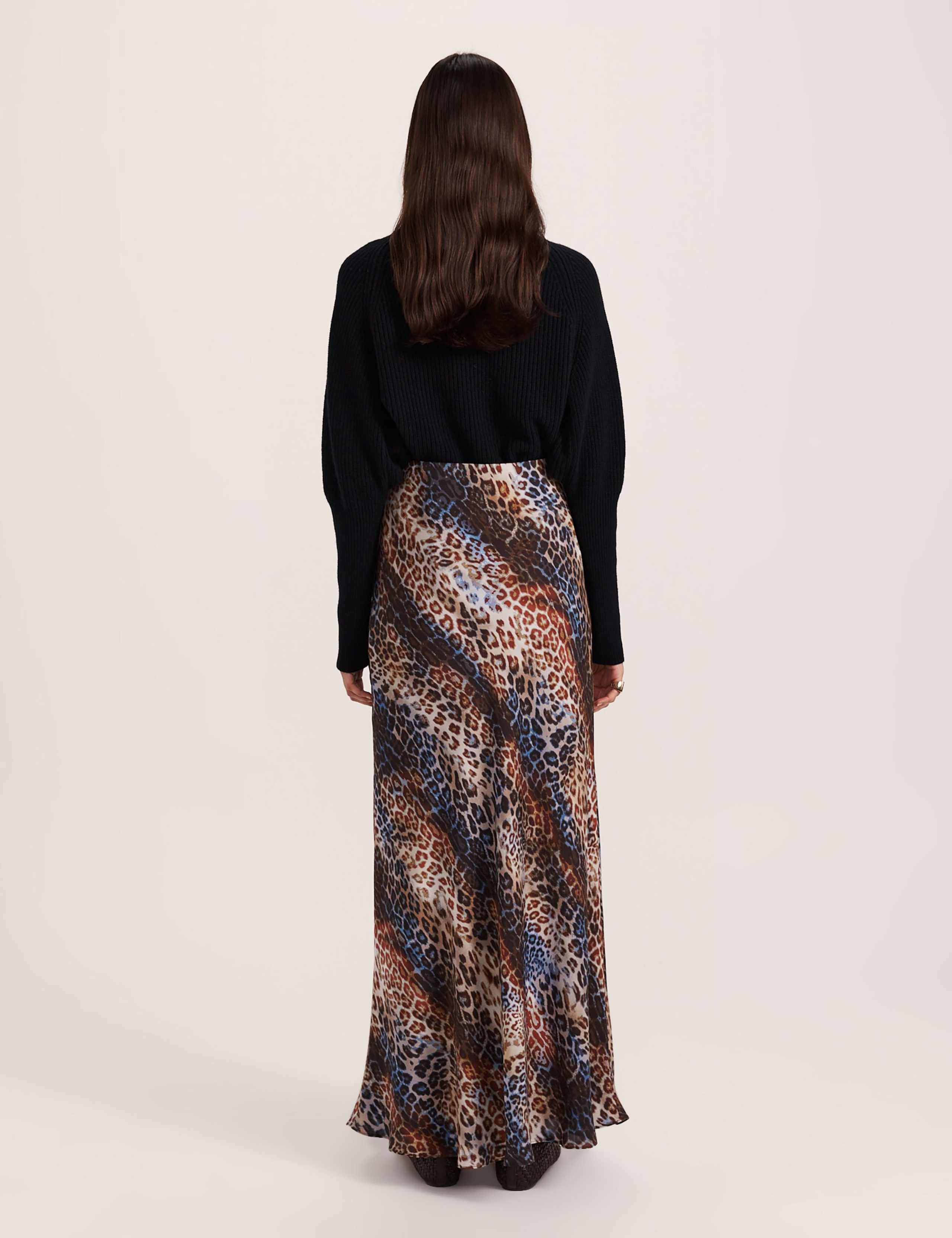 Pure Silk Leopard Print Maxi A-Line Skirt 4 of 4