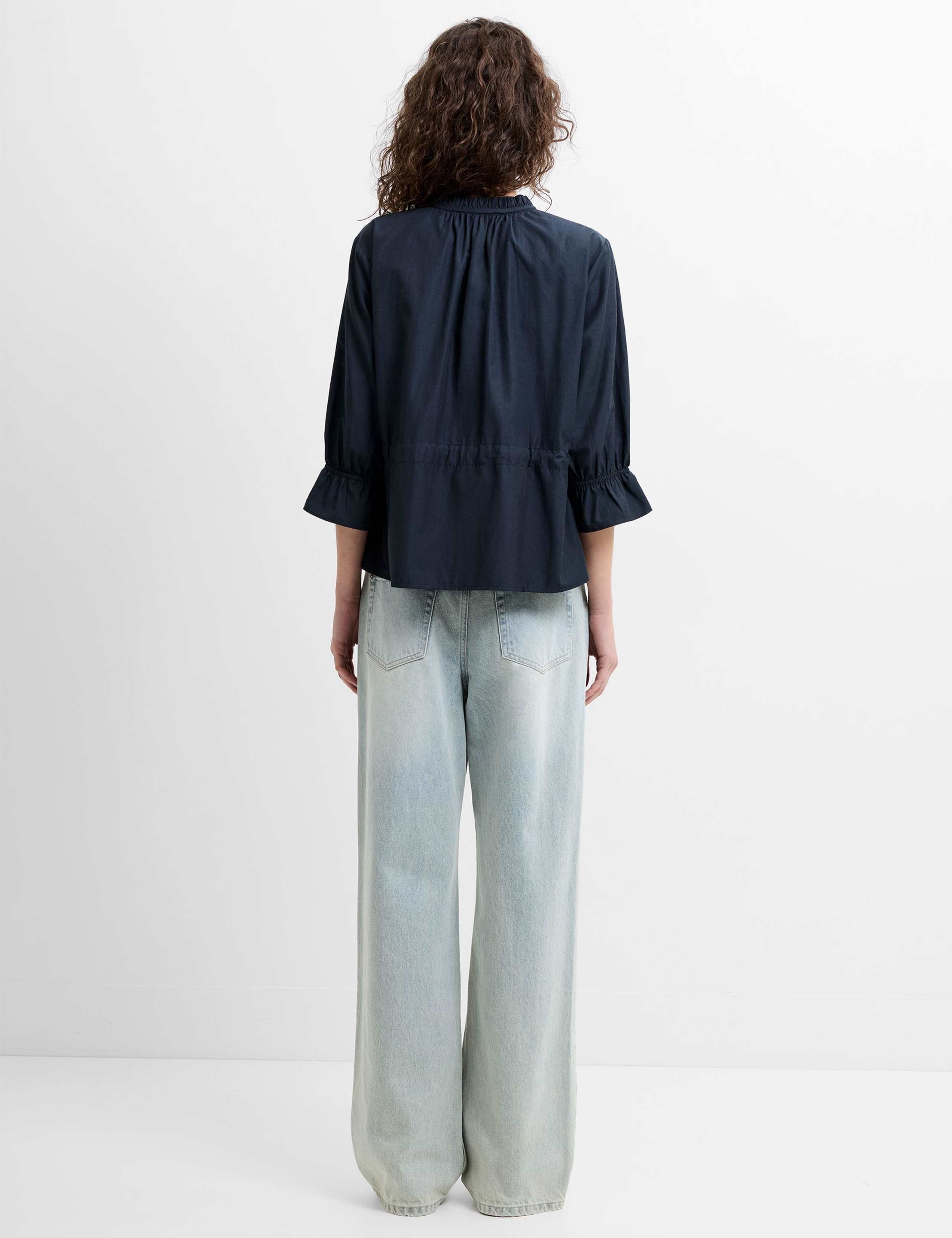 Poplin Ruffle Collar Tie Neck Waisted Top 4 of 6