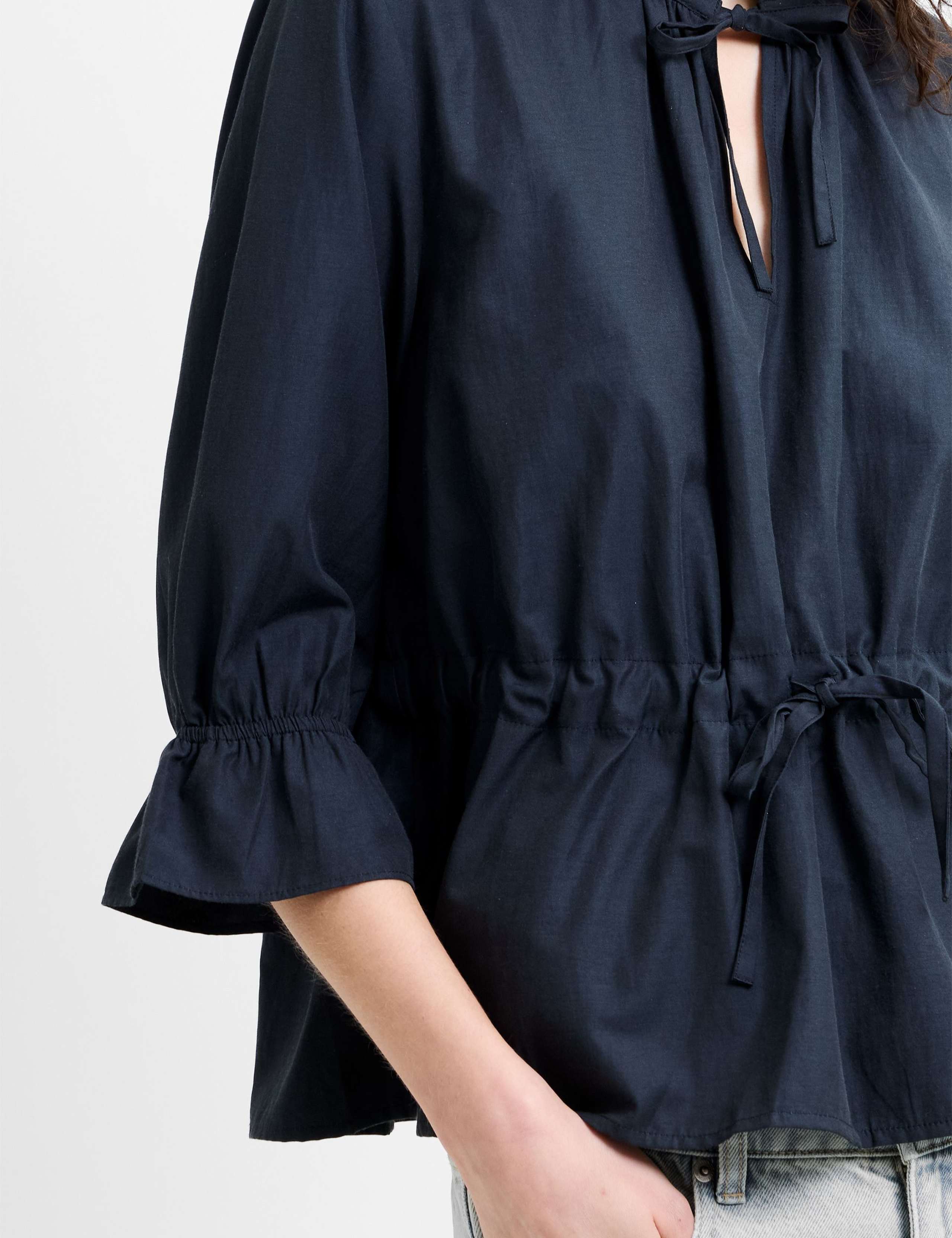 Poplin Ruffle Collar Tie Neck Waisted Top 6 of 6