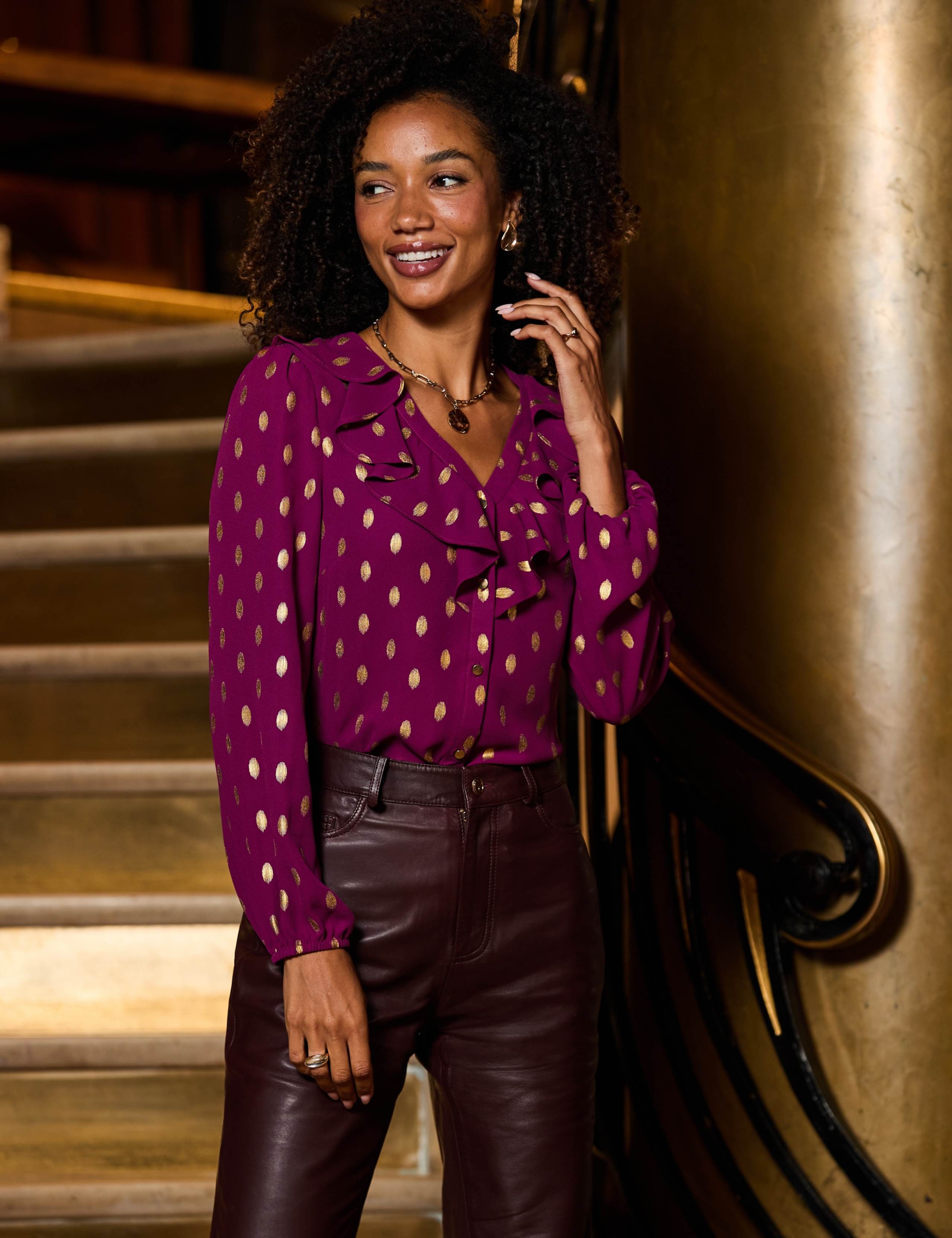 Fleck Print Ruffle Front Blouse 1 of 5