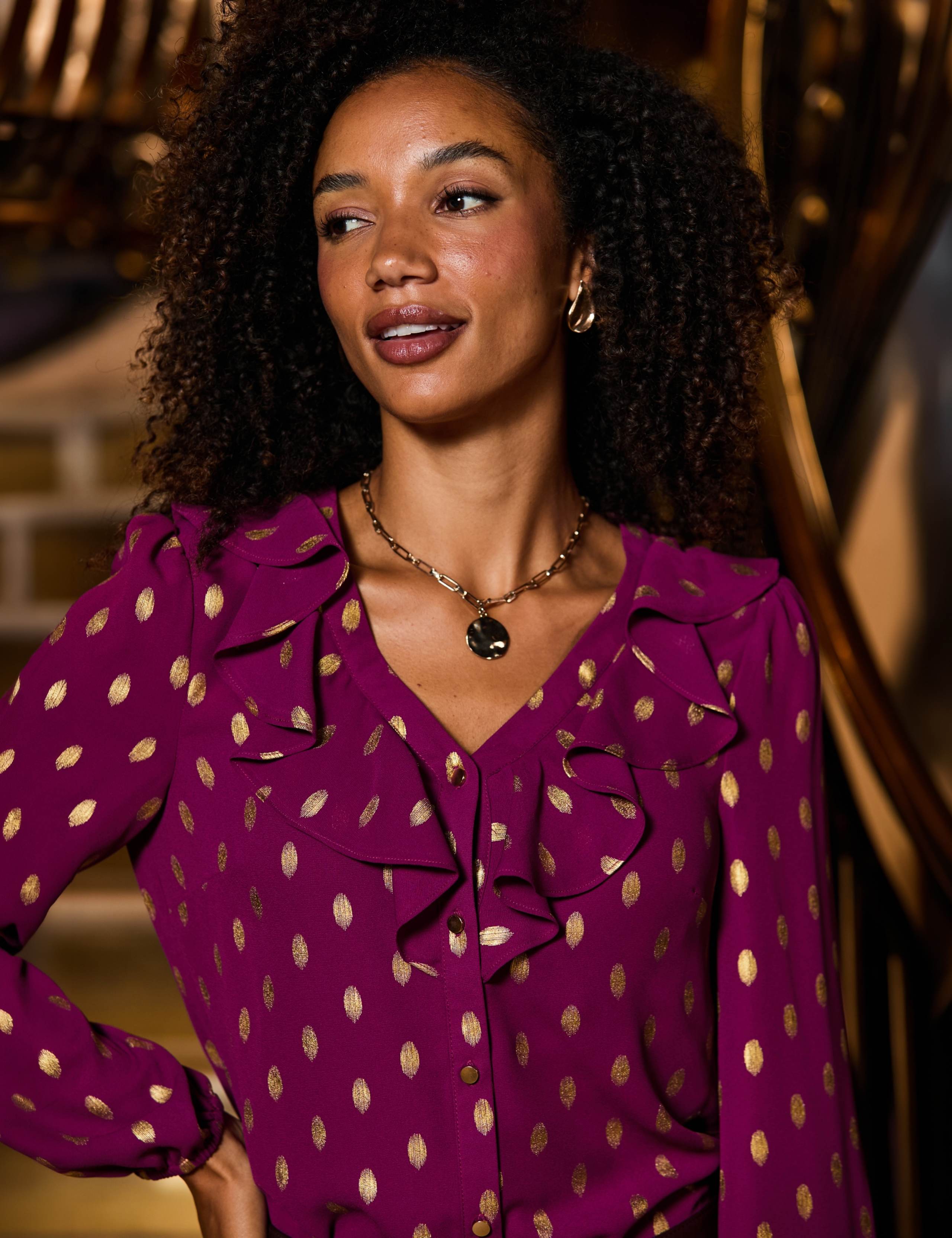 Fleck Print Ruffle Front Blouse 3 of 5