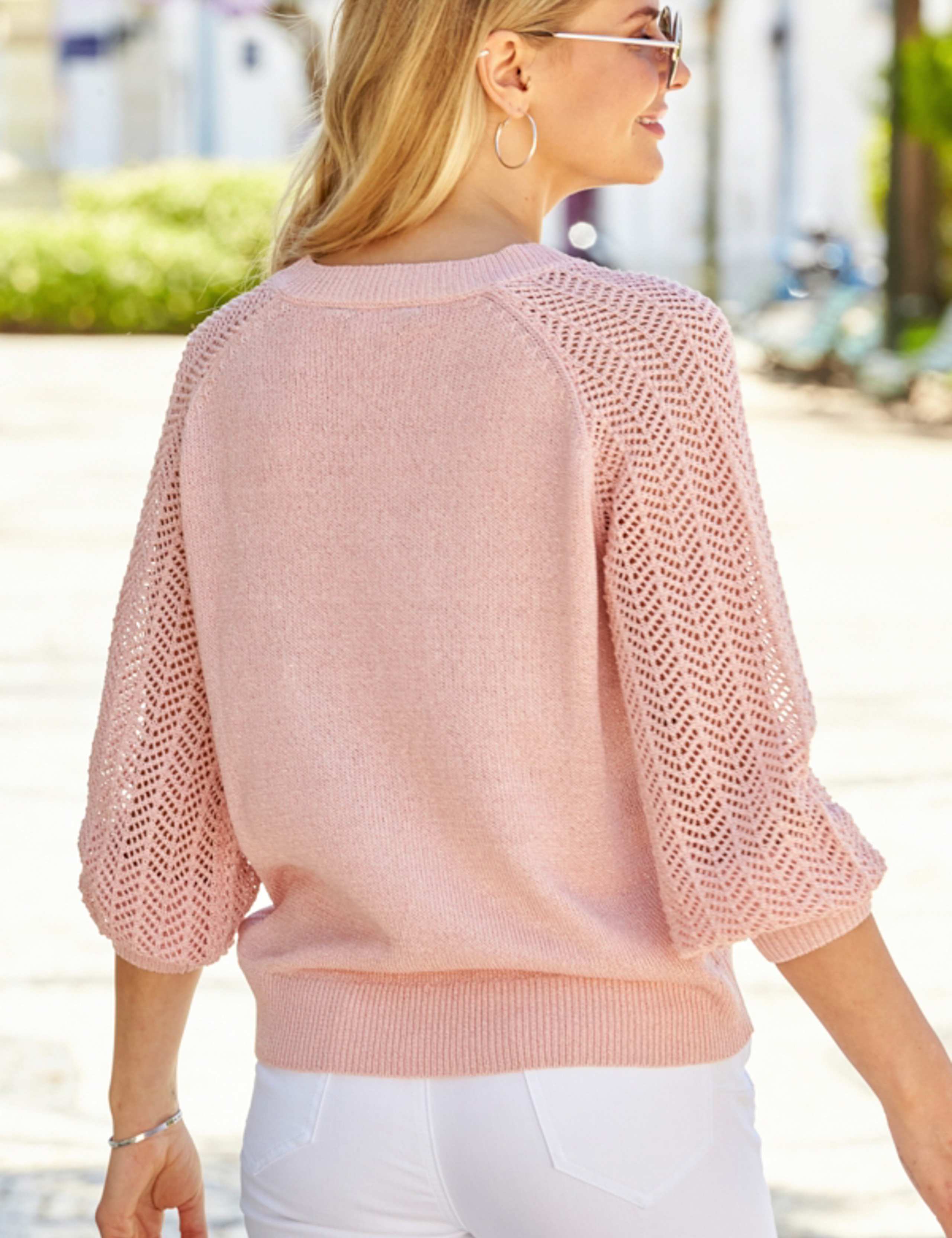 Metallic Pointelle Sleeve V-Neck Jumper 3 of 6