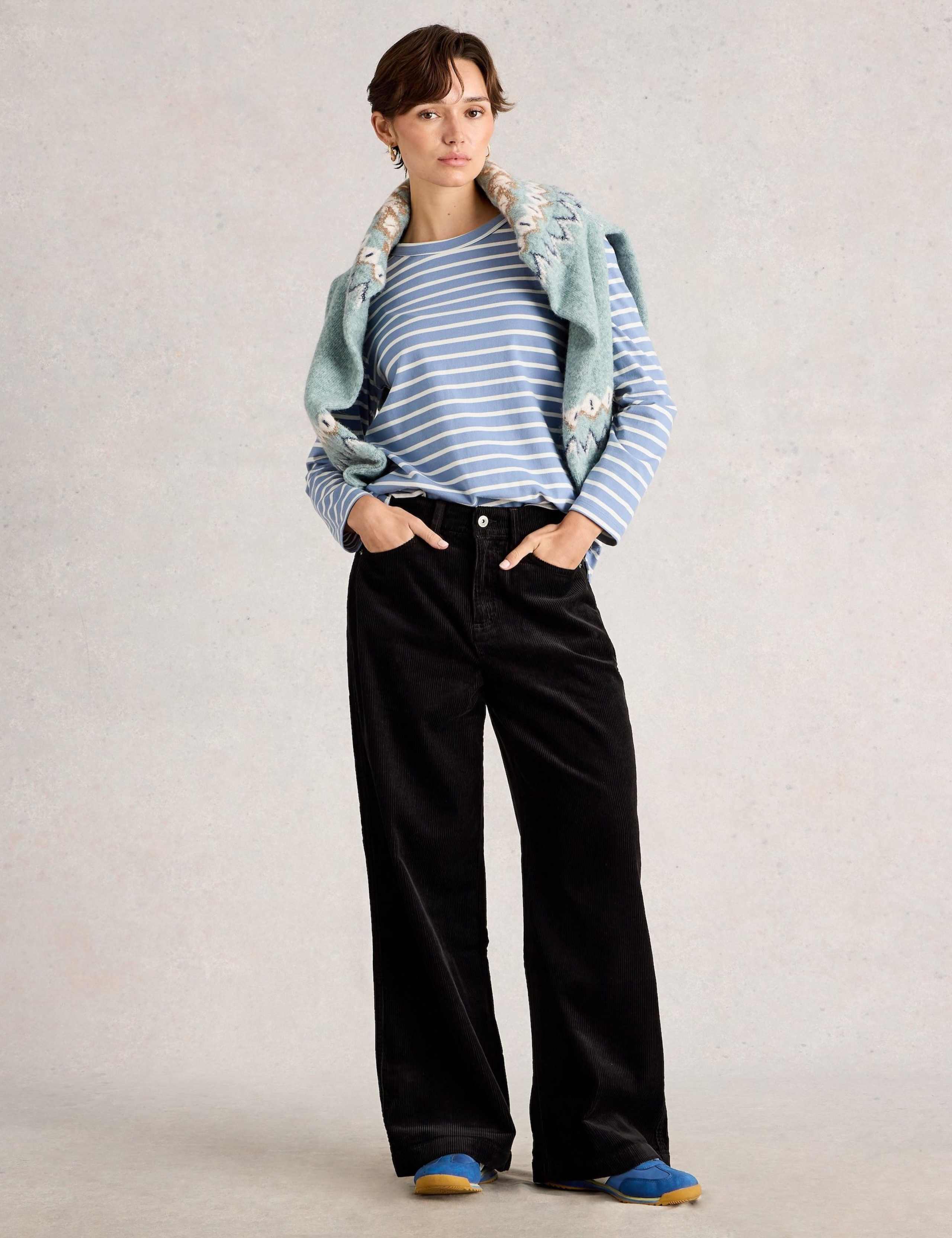 Cotton Rich Cord Textured Wide Leg Trousers 3 of 6