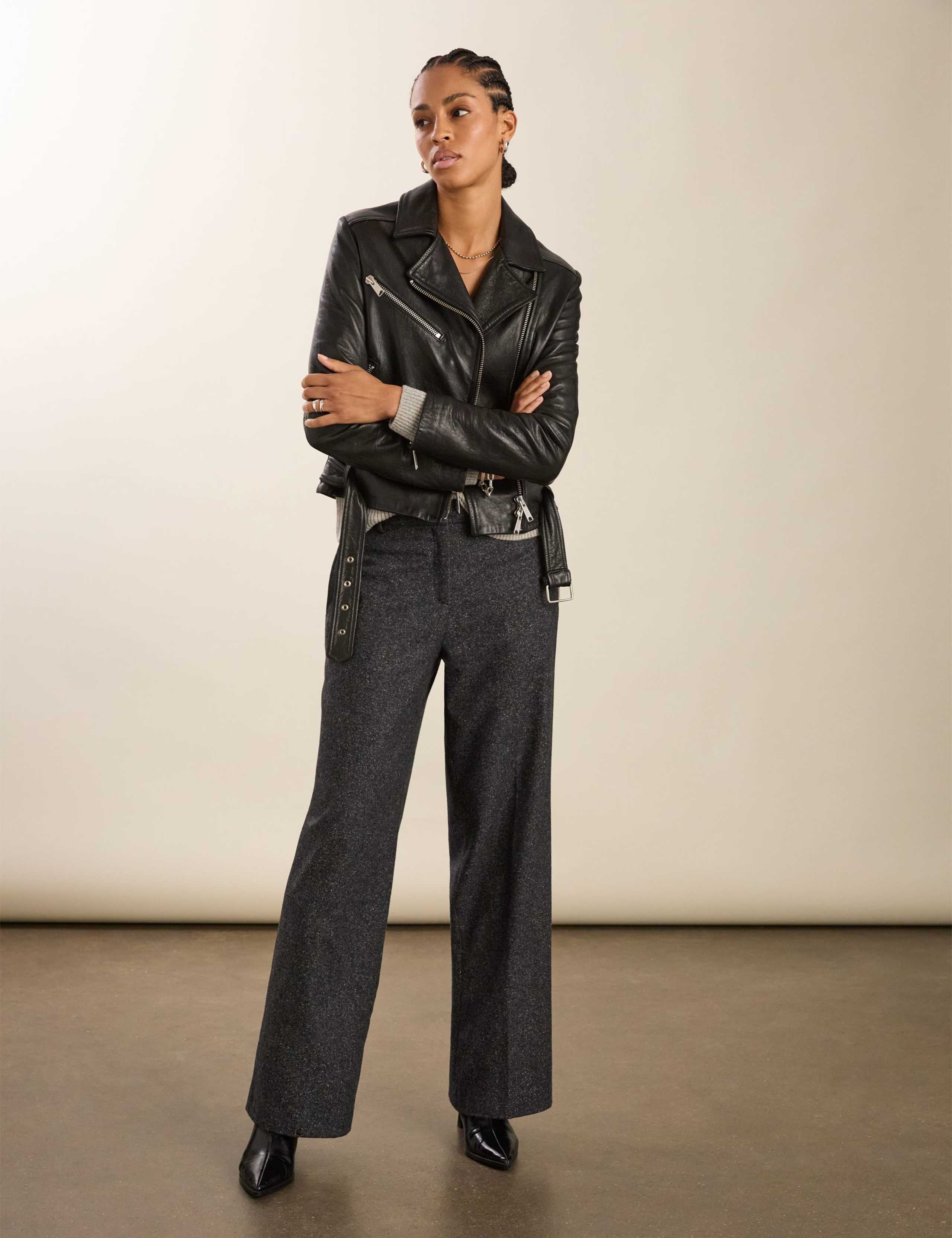Wool Blend Checked Wide Leg Trousers 1 of 4