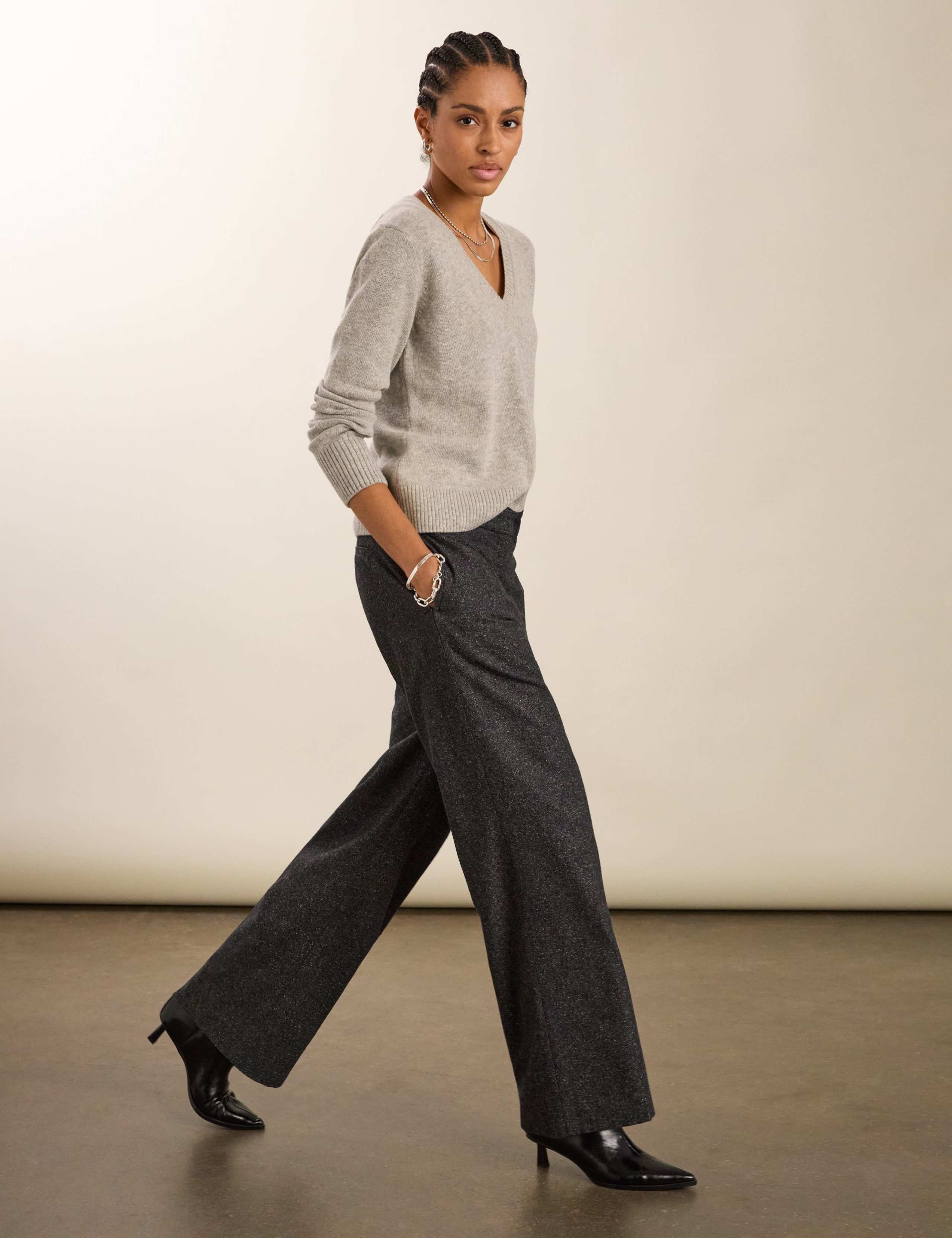 Wool Blend Checked Wide Leg Trousers 2 of 4