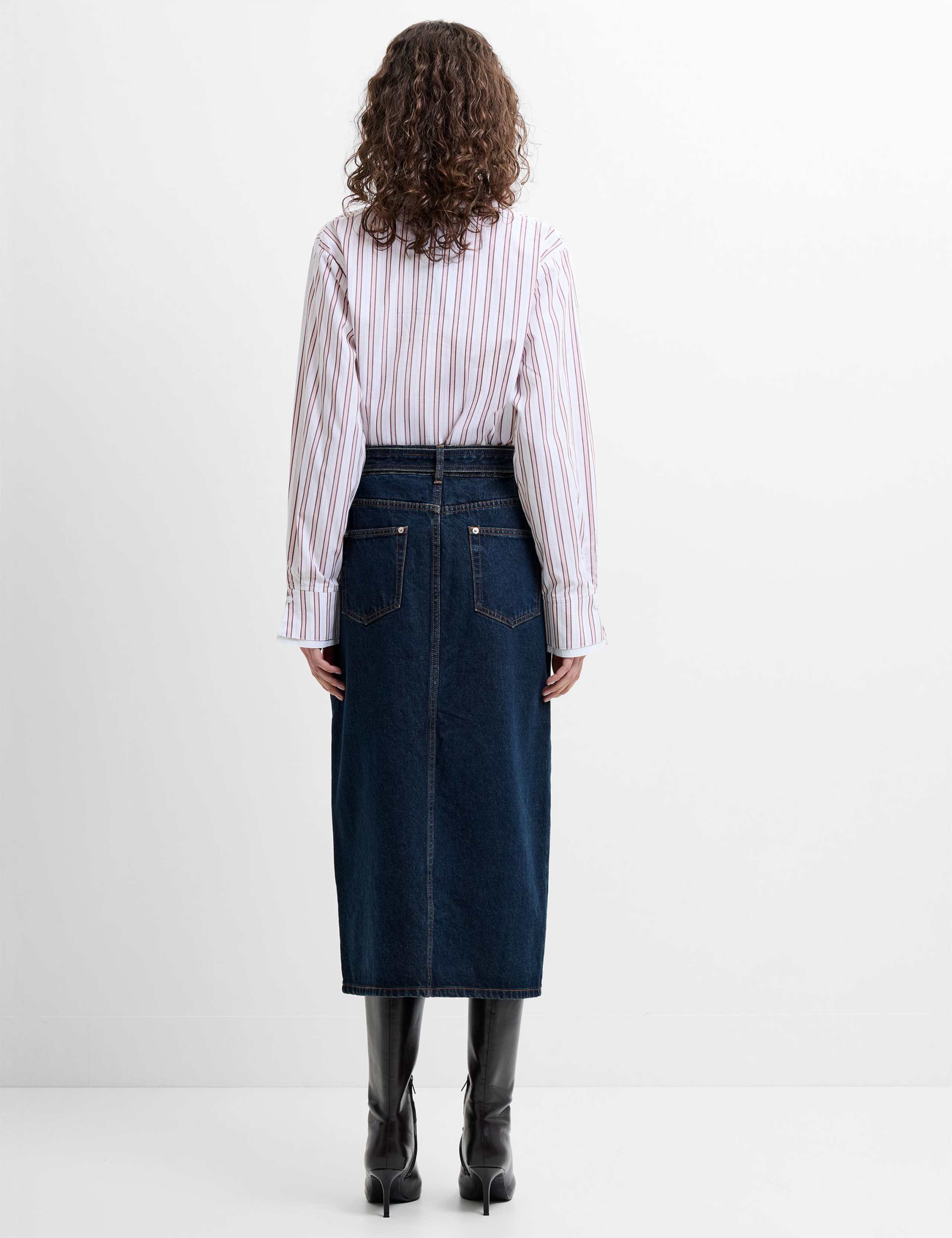 Denim Belted Midi Skirt 4 of 7